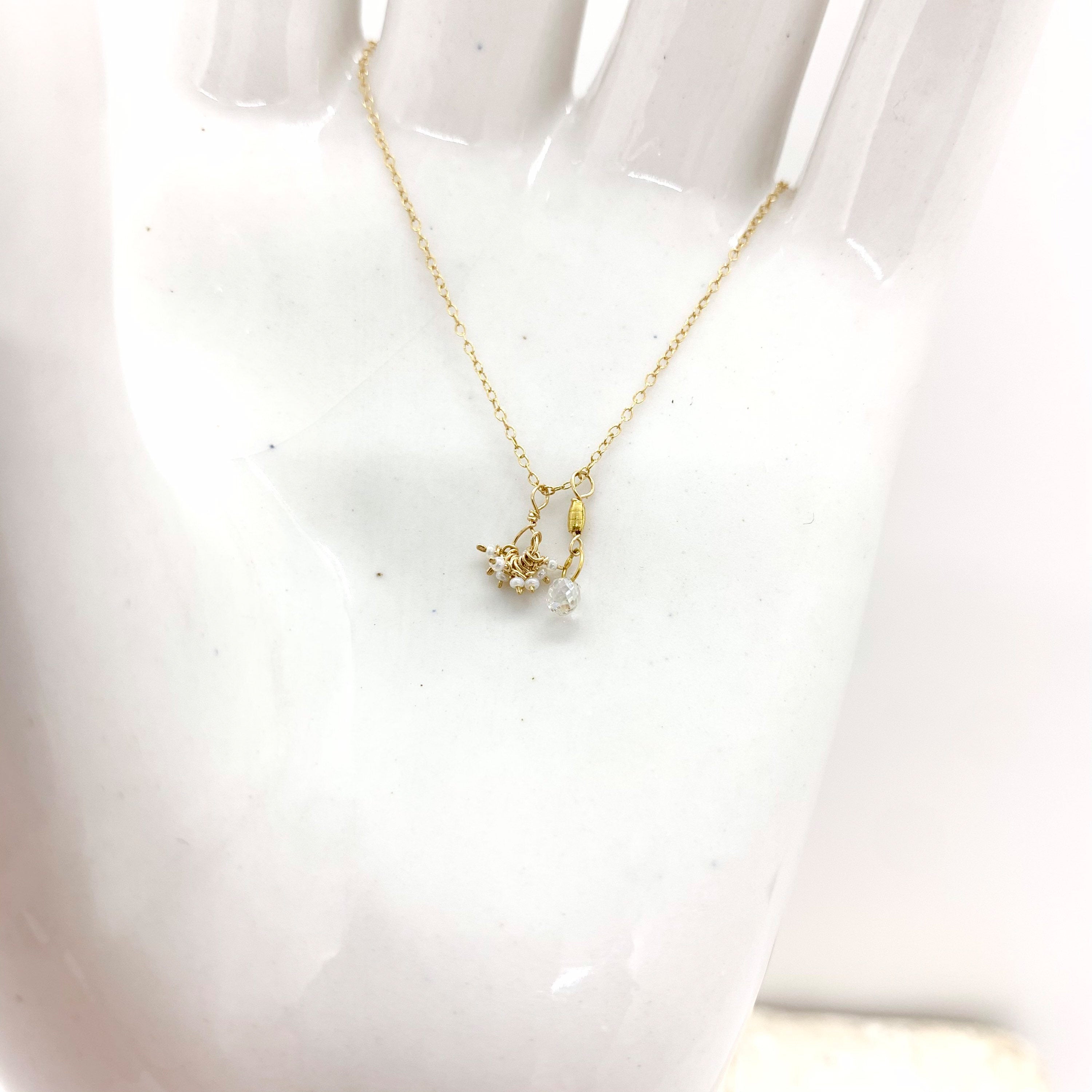 14k Gold Chain Necklace w/ Diamond, 18k Gold Nugget & Antique Italian Beads