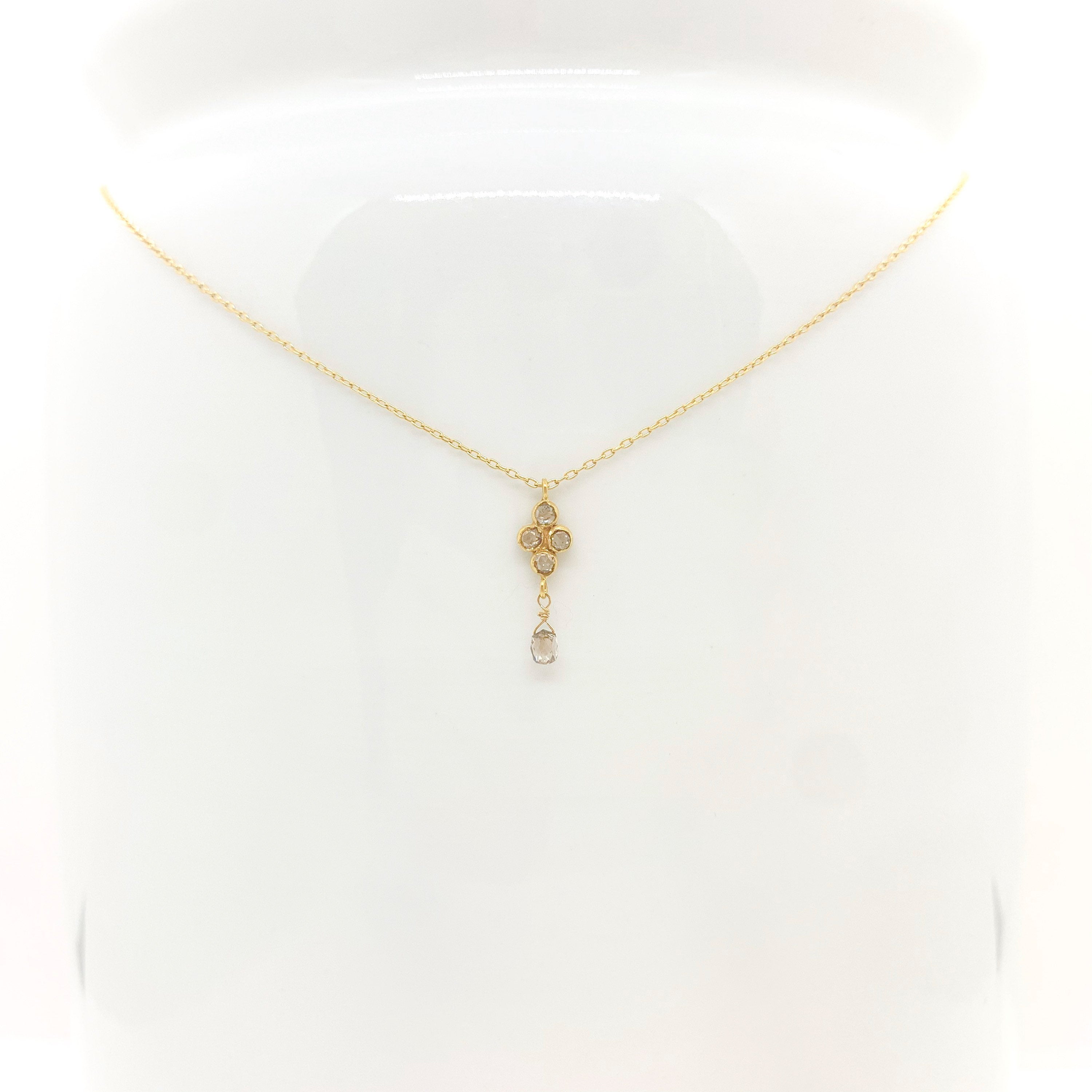 14k Gold Chain Necklace w/ 18k Gold Diamond Pendant & Champagne Diamond
