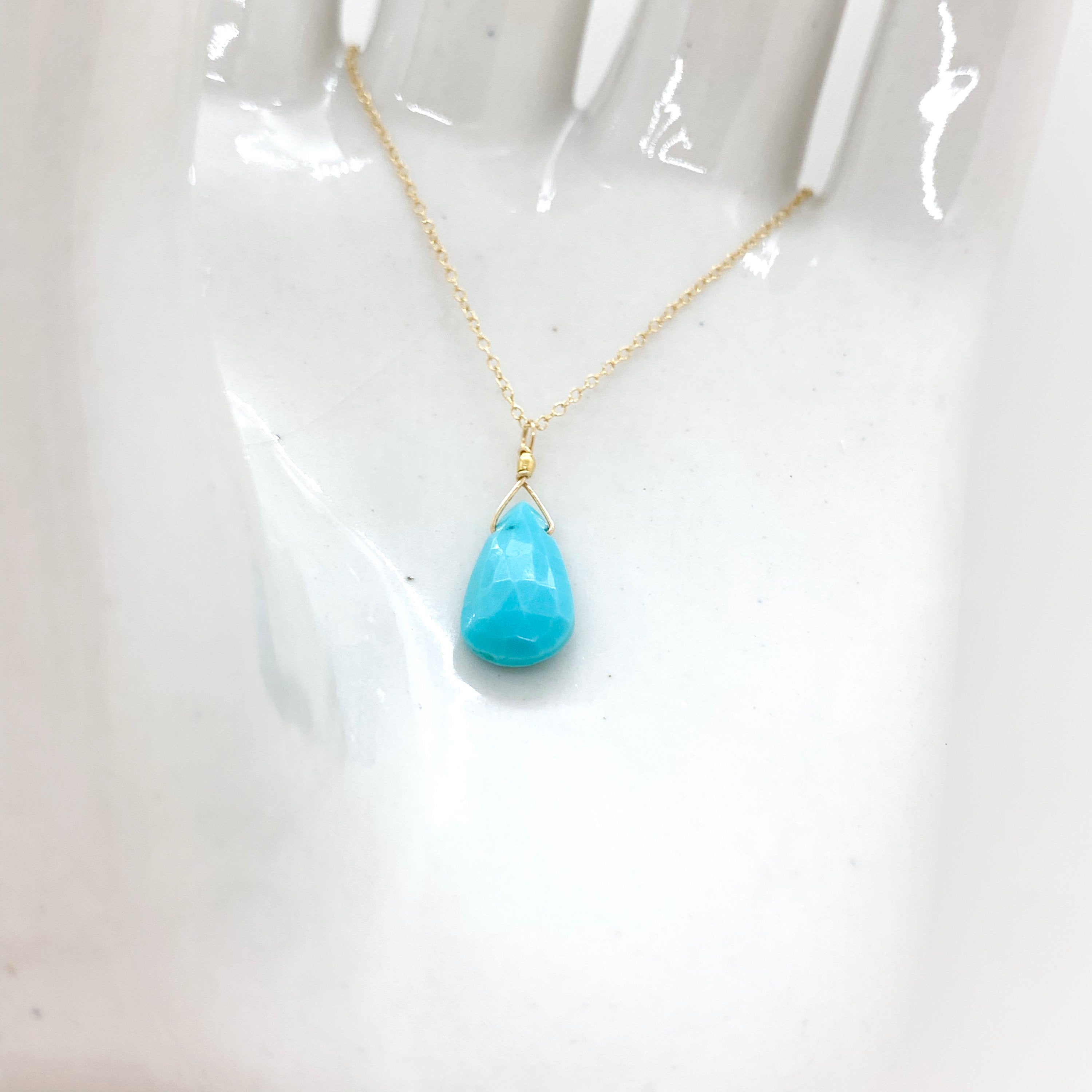 14k Gold Chain Necklace w/ Turquoise Drop & 18k Gold Nugget