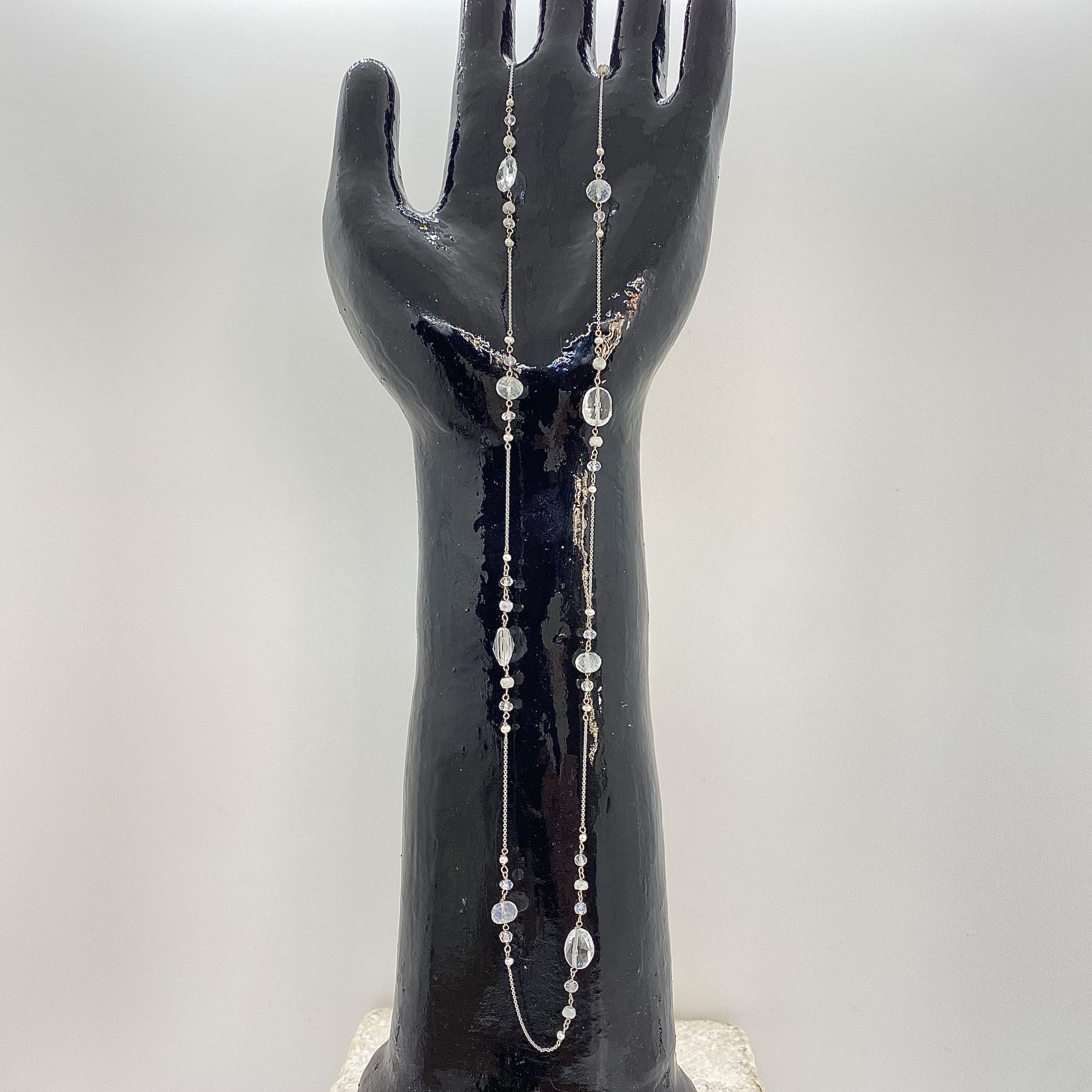 14K GOLD CHAIN Necklace - White Gold Necklace - Moonstone Necklace - Freshwater Pearls - Women Gold Jewelry - White Gold Chain