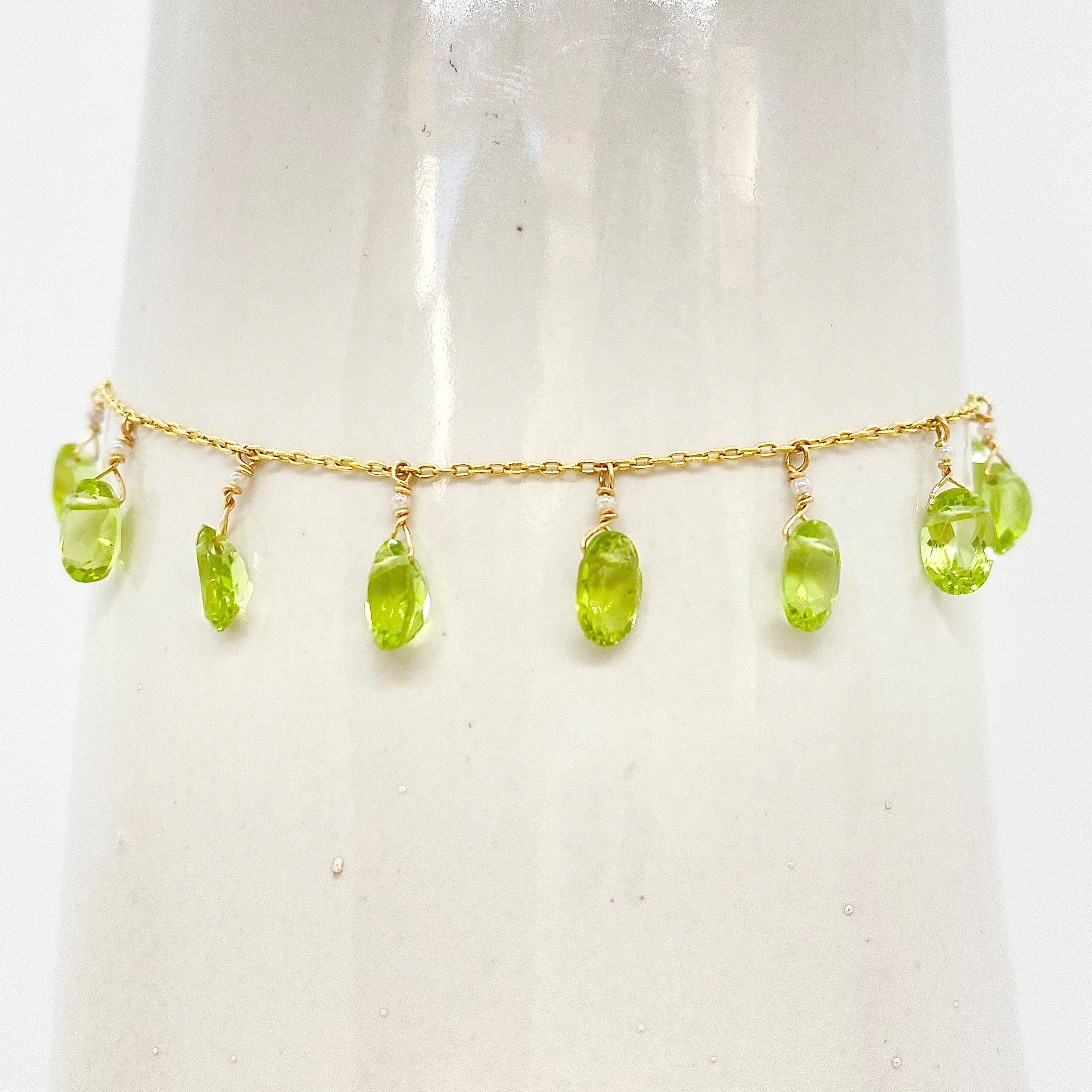 14k Gold Chain Bracelet w/ Peridot & Antique Italian Beads