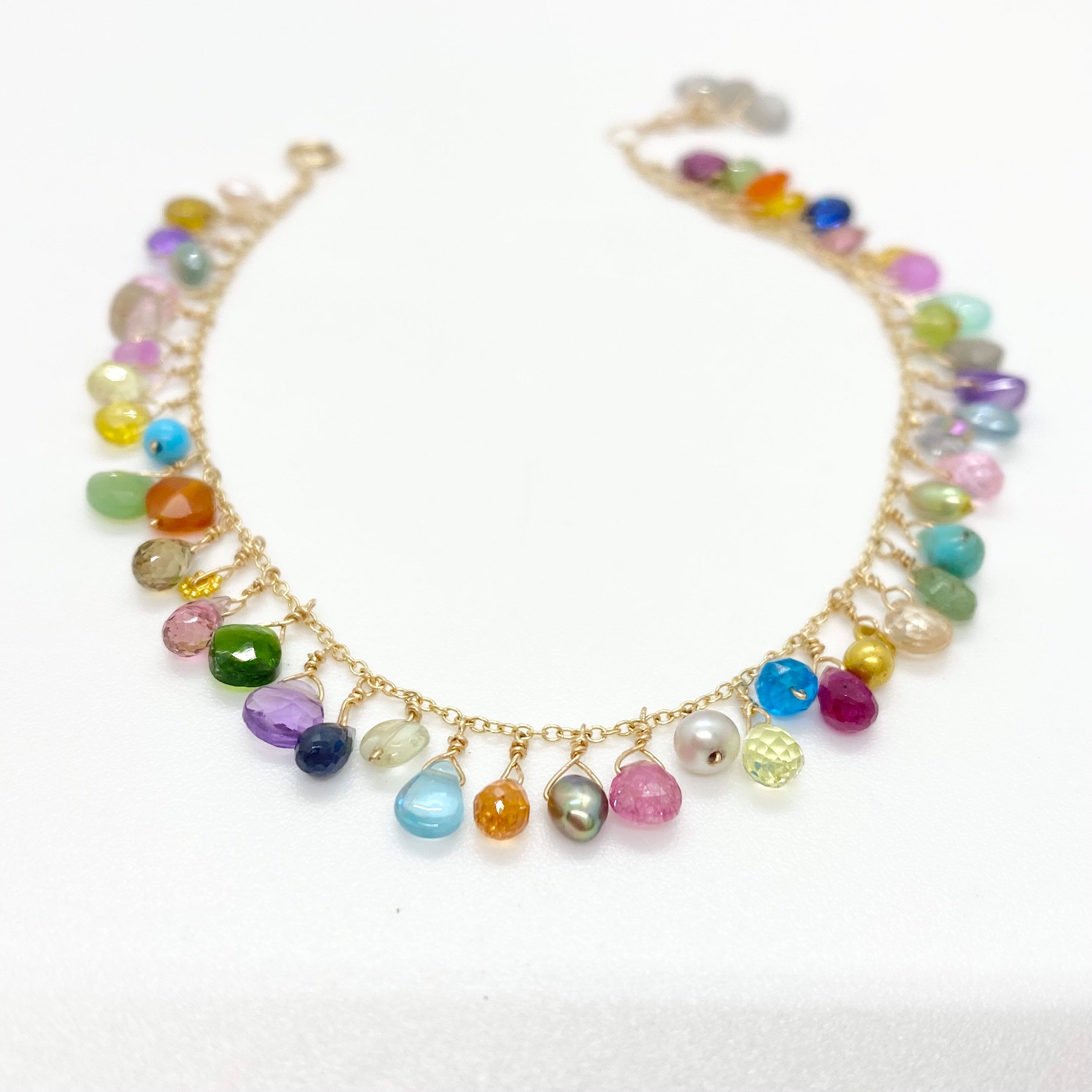 14k Gold Chain Bracelet w/ 18k Gold Pendants, Precious Stones, Semi-Precious Stones & Antique Italian Beads