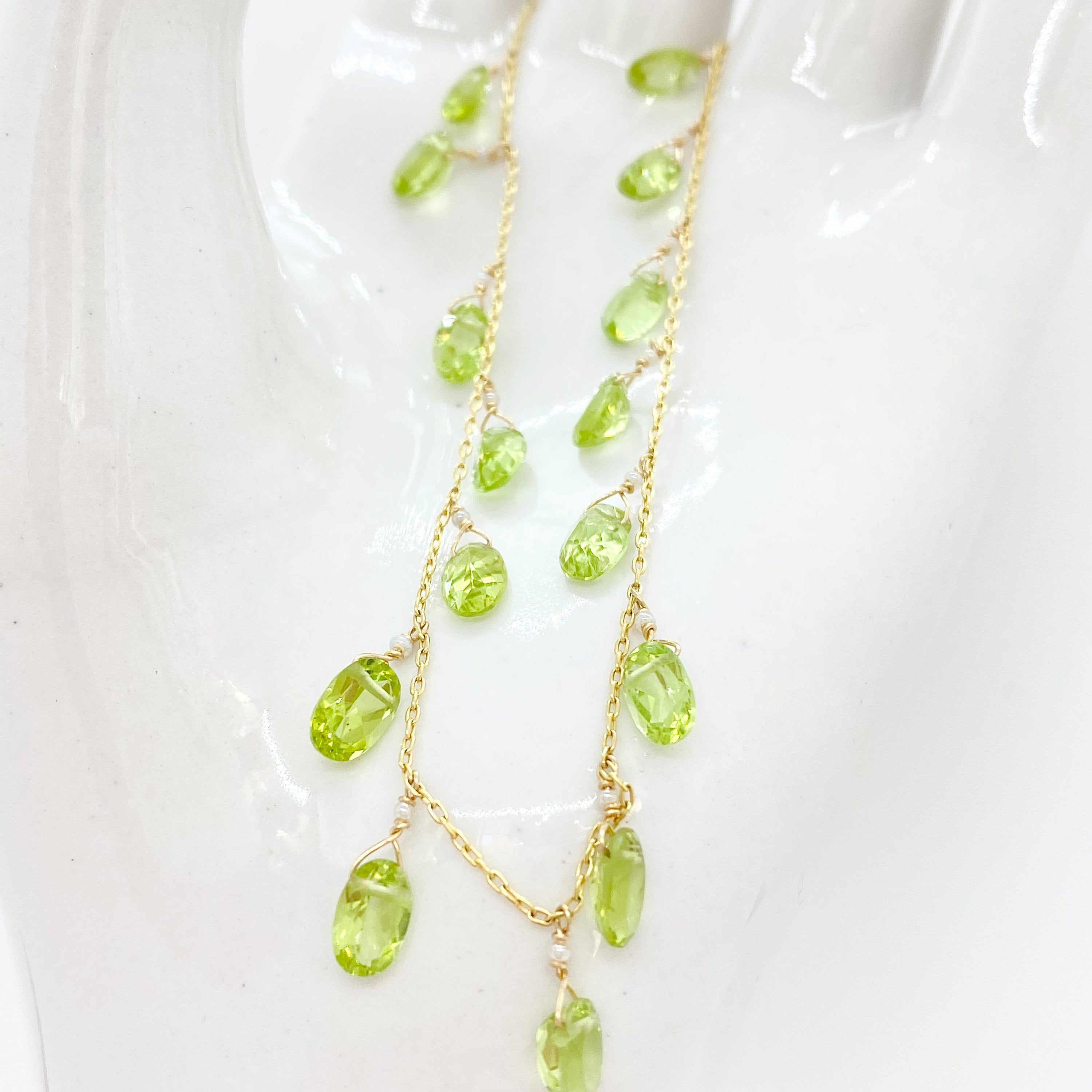 14k Gold Chain Bracelet w/ Peridot & Antique Italian Beads