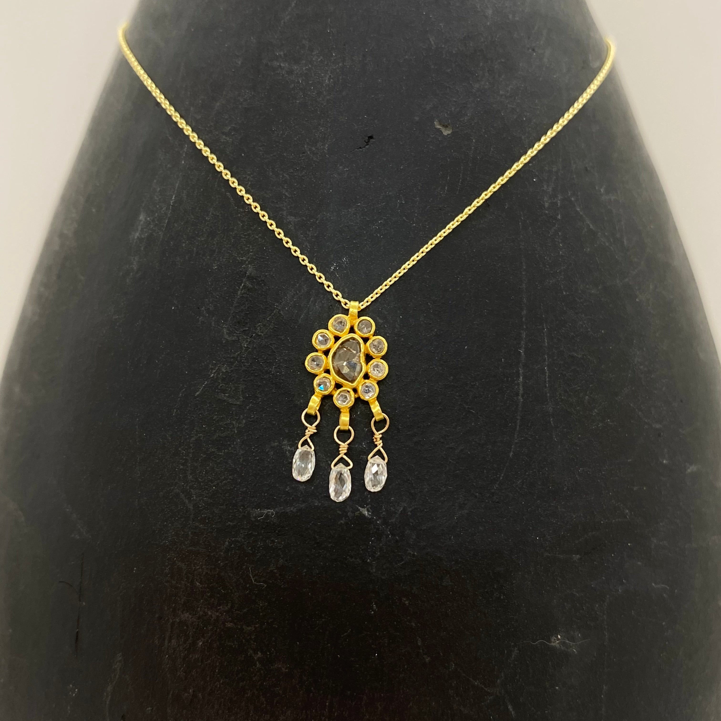 14K Gold Chain Necklace w/ 18k Gold Diamond Pendant & Diamonds