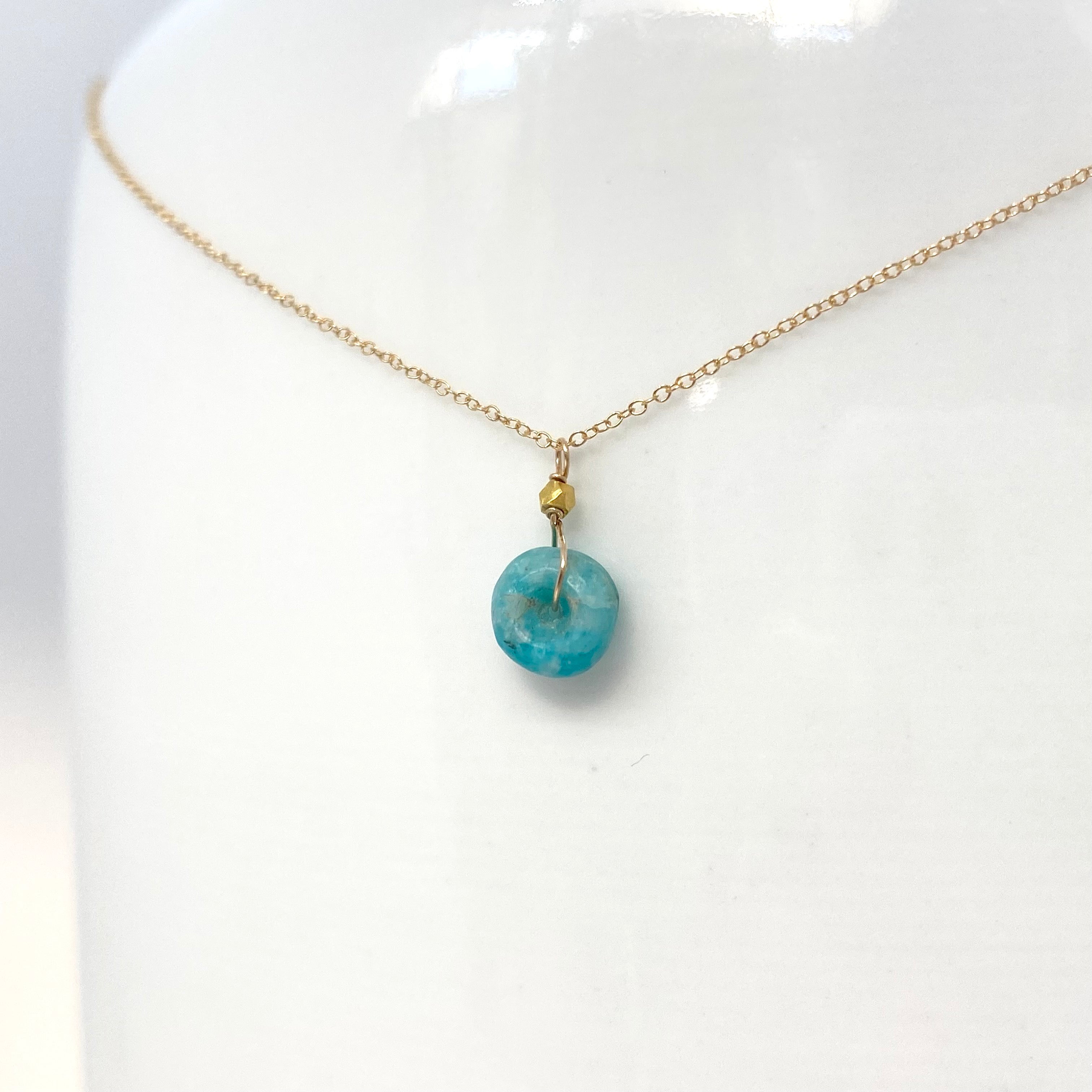 14k Gold Chain Necklace w/ Pre-Columbian Chrysoprase Wheel & 18k Gold Nugget