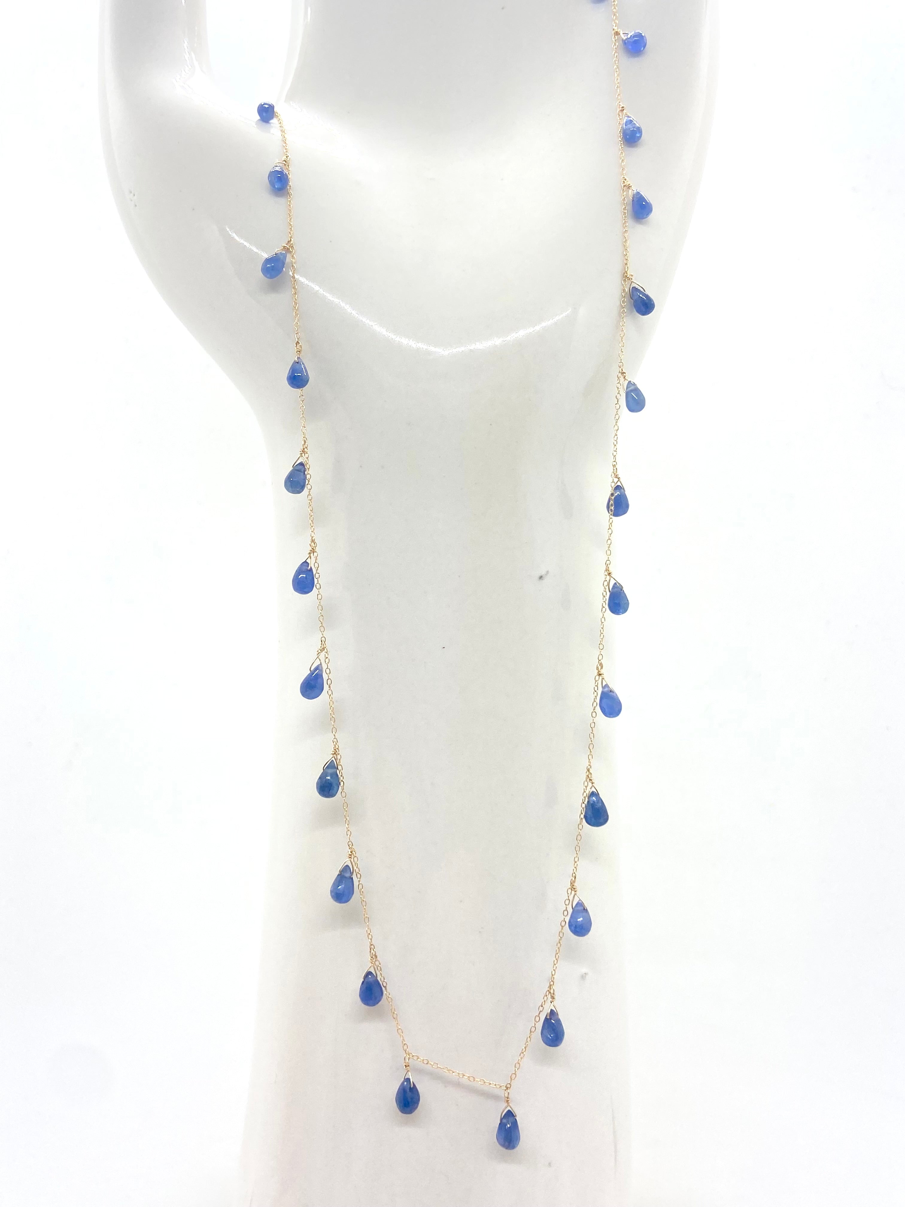 14k Gold Chain Necklace  w/ Blue Sapphires