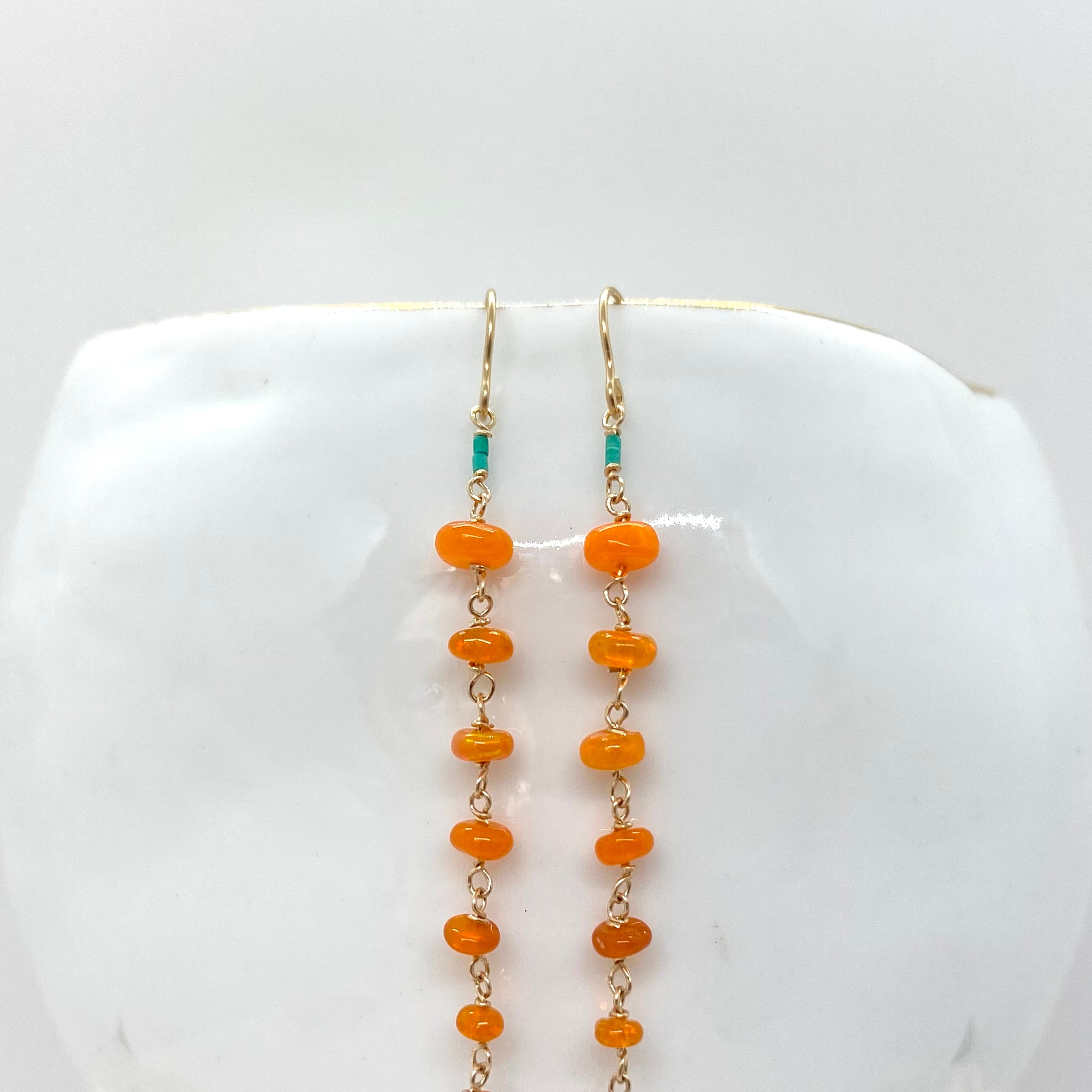 14k Gold Earrings w/ Opal, Afghan Turquoise & Antique Italian Beads