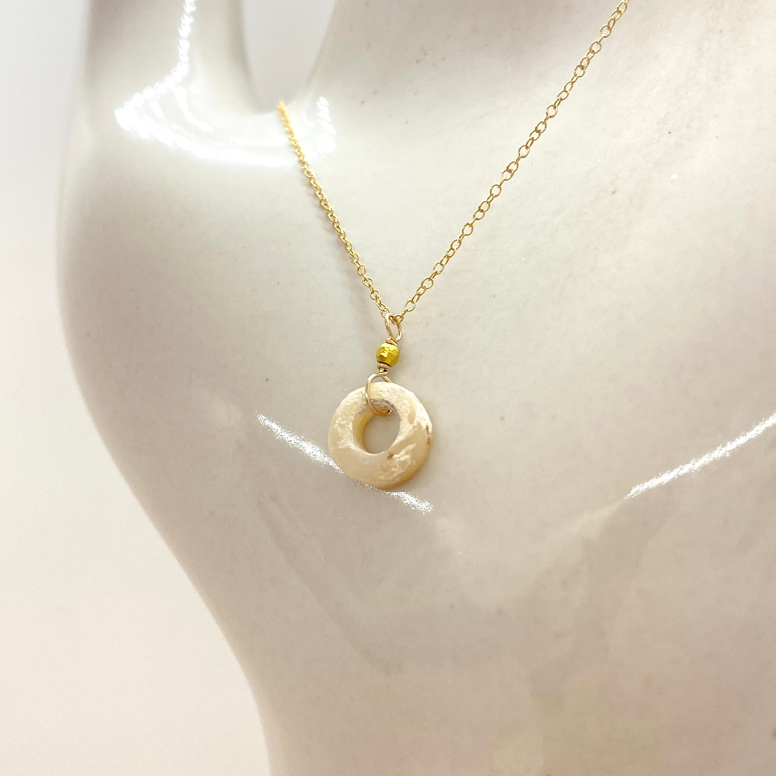 14k Gold Chain Necklace w/ Pre-Columbian Bone & 18k Gold Nugget