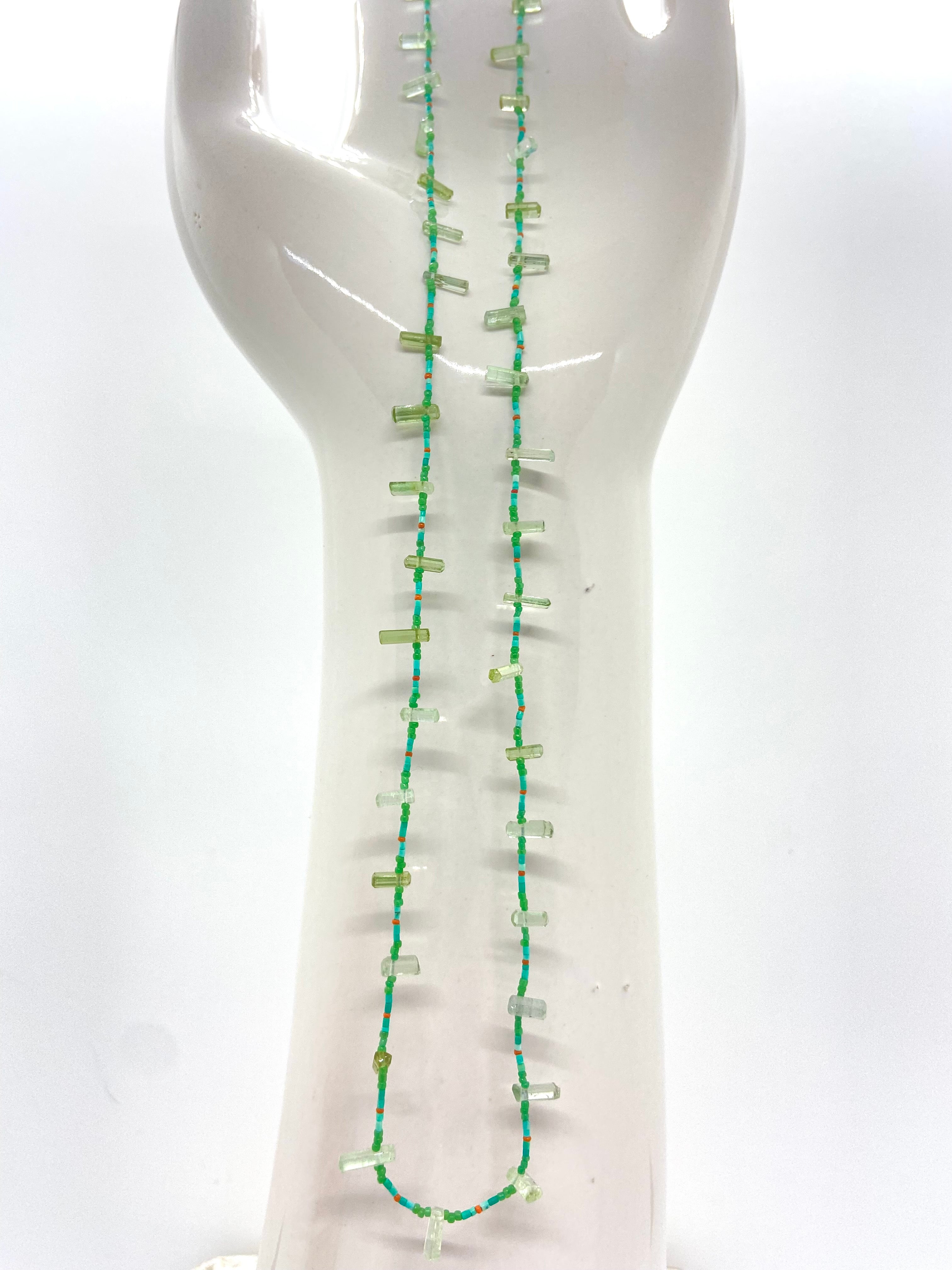 String Beaded Necklace w/ Afghan Turquoise, Tourmaline & Antique Italian Beads