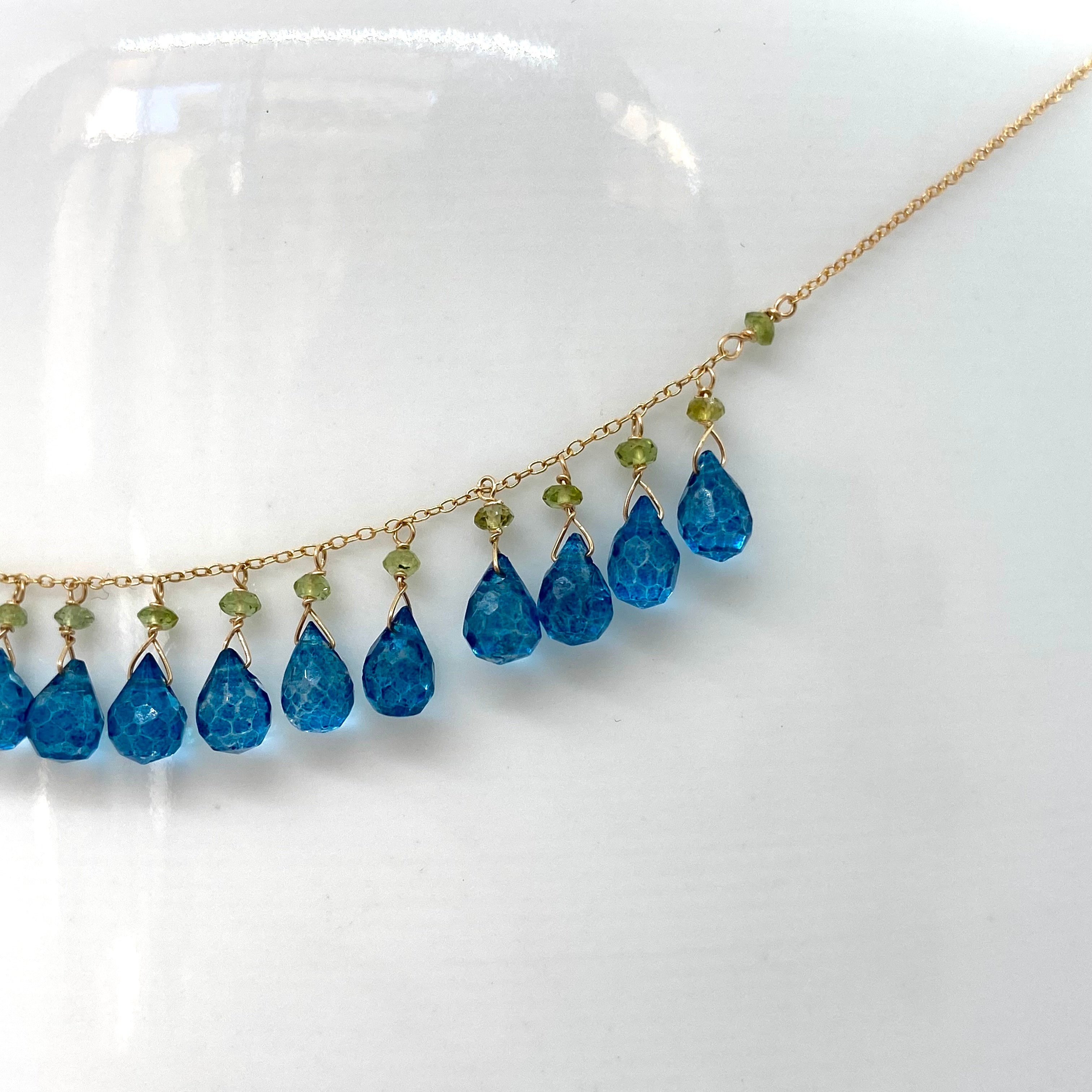 14k Gold Chain Necklace w/ Blue London Topaz & Tourmaline