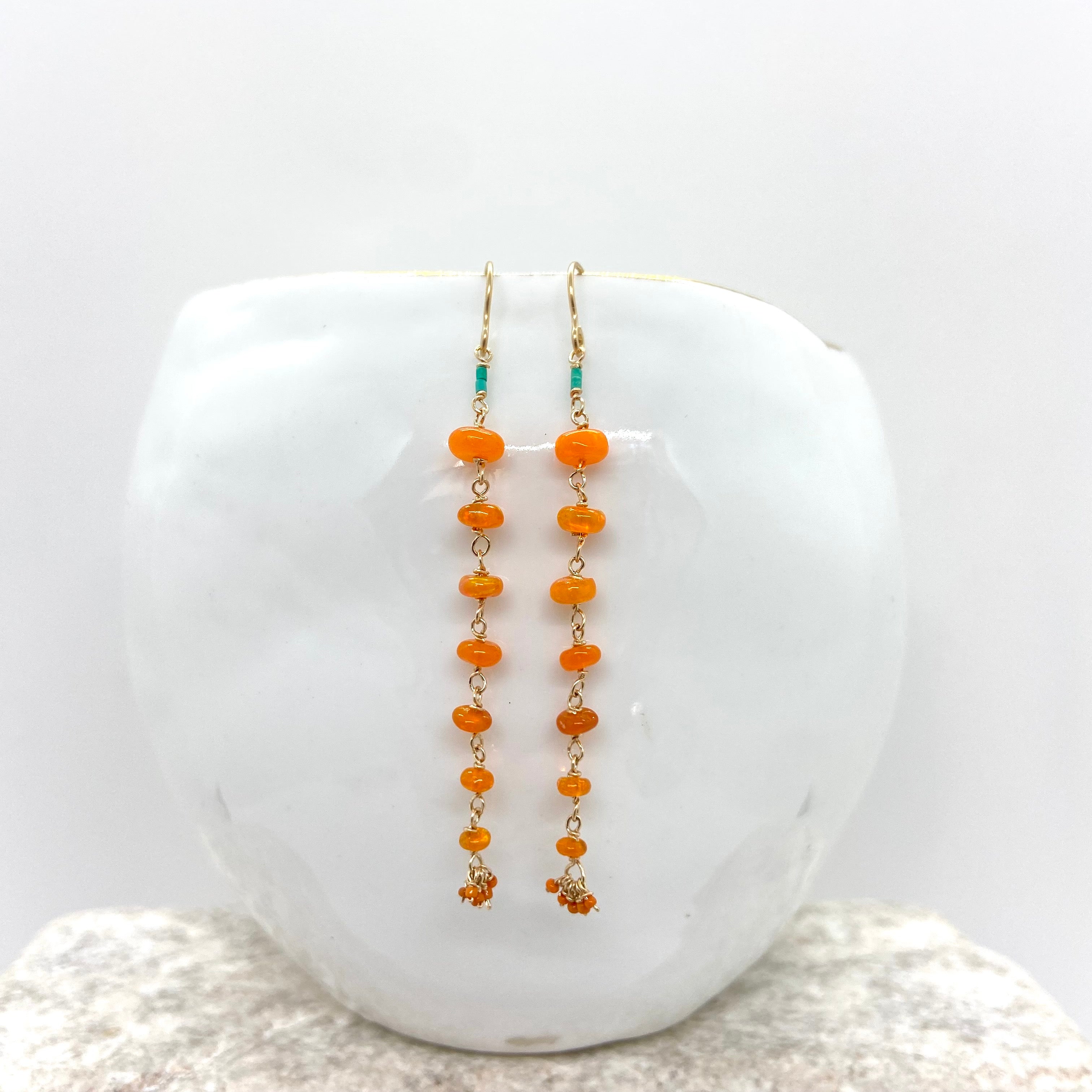 14k Gold Earrings w/ Opal, Afghan Turquoise & Antique Italian Beads