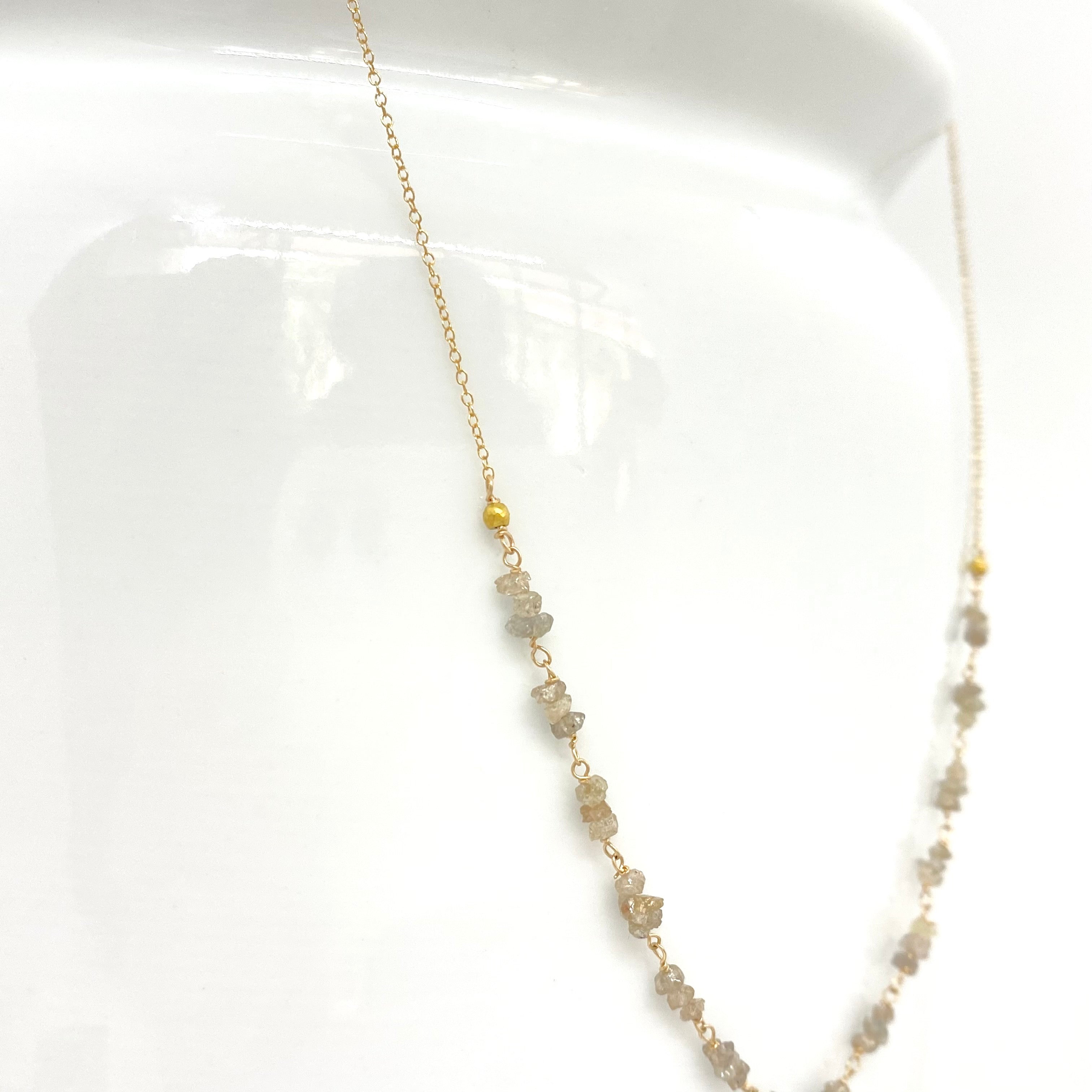 14k Gold Chain Necklace w/ 18k Gold Drop, Champagne Diamond, Raw Diamonds & 18k Gold Nuggets