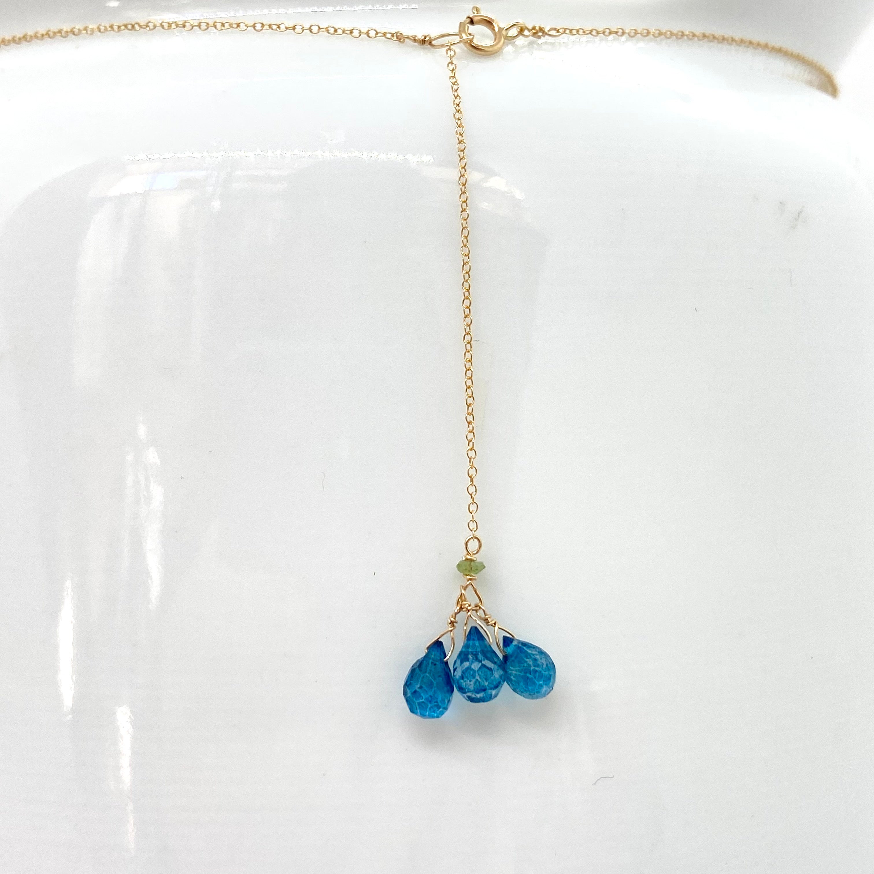 14k Gold Chain Necklace w/ Blue London Topaz & Tourmaline