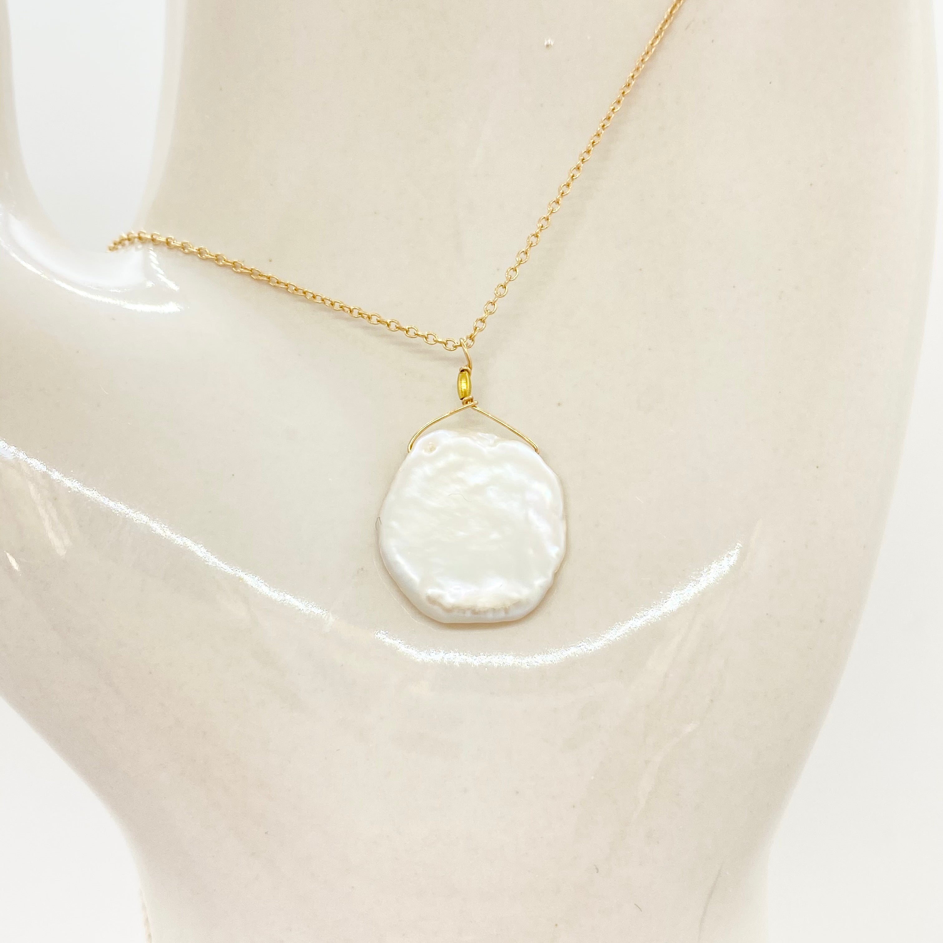 14k Gold Chain Necklace w/ Keshi Pearl & 18k Gold Nugget