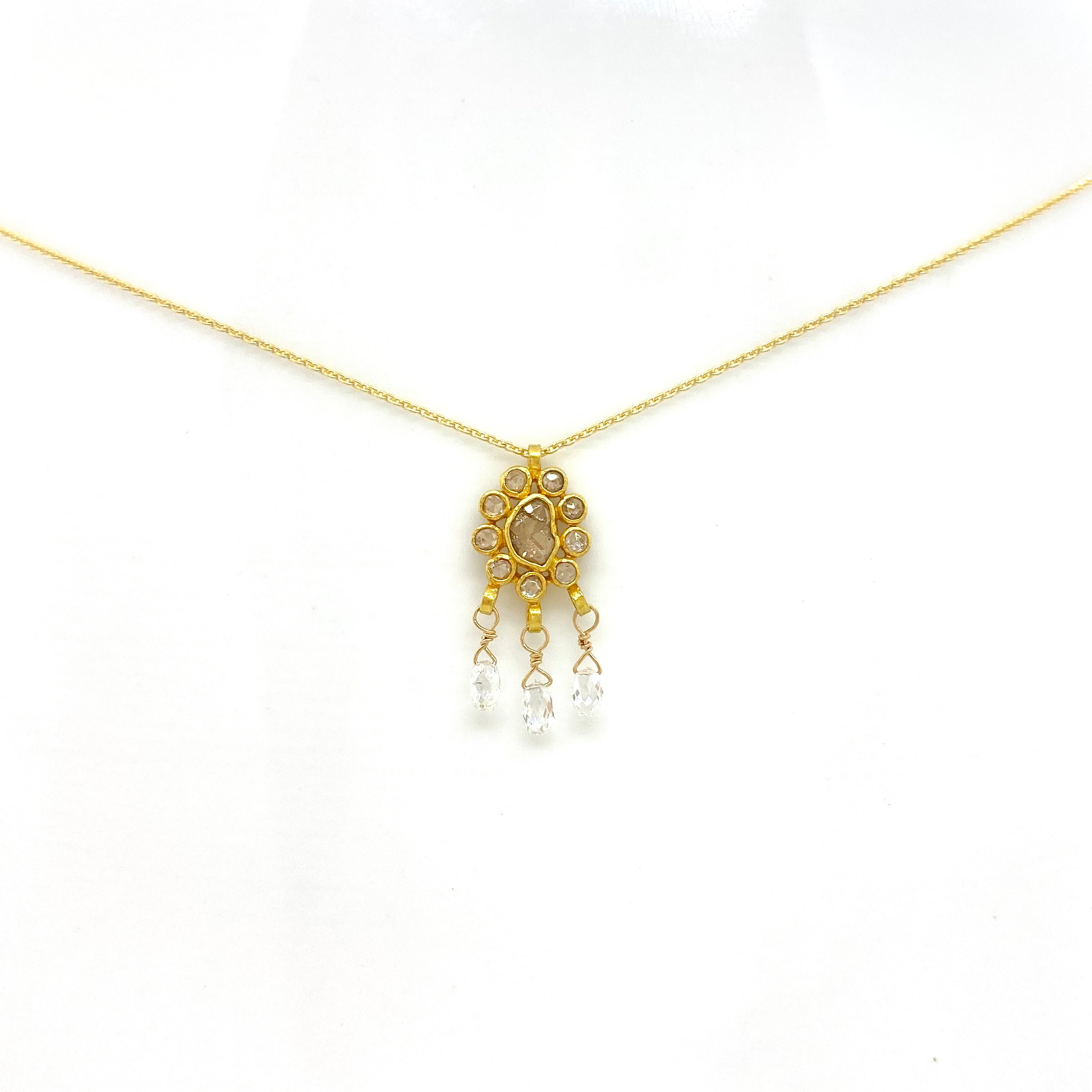 14K Gold Chain Necklace w/ 18k Gold Diamond Pendant & Diamonds