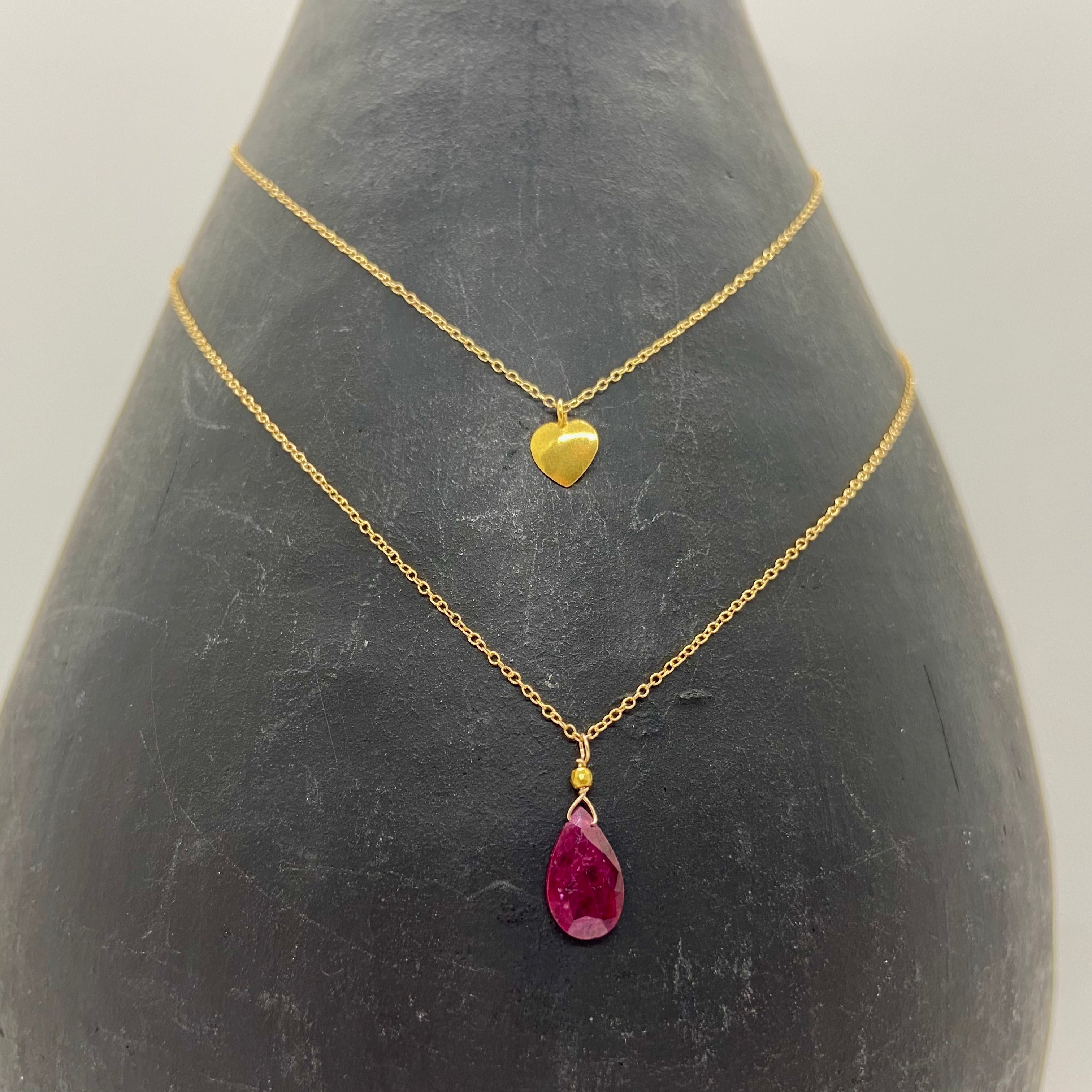 14k Gold Chain Necklace w/ 18k Gold Heart