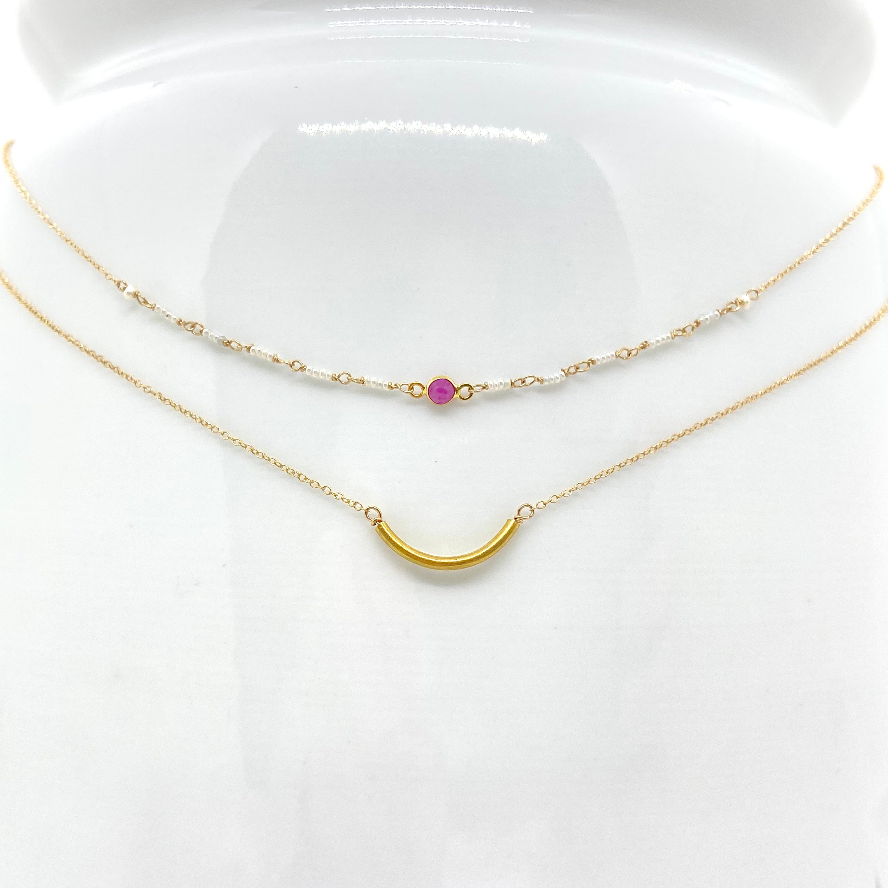 14k Gold Chain Necklace w/ 18k Gold Sapphire Pendant, Freshwater Pearls & Antique Italian Beads