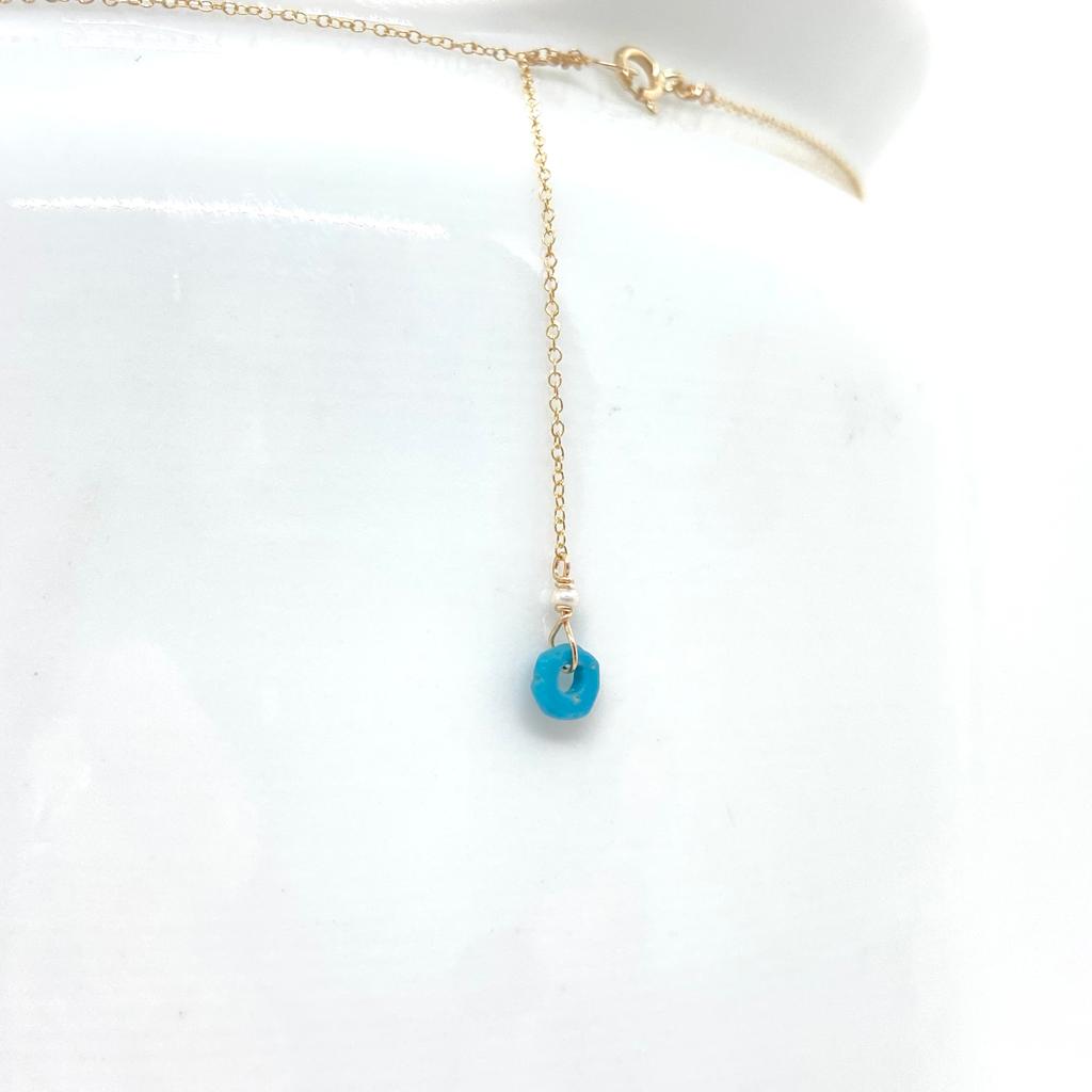 14k Gold Chain Necklace w/ Indo-Pacific Glass Beads