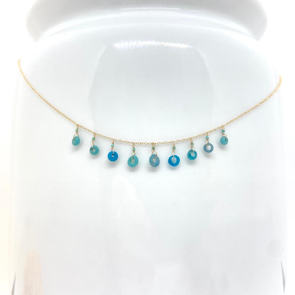 14k Gold Chain Necklace w/ Indo-Pacific Glass Beads