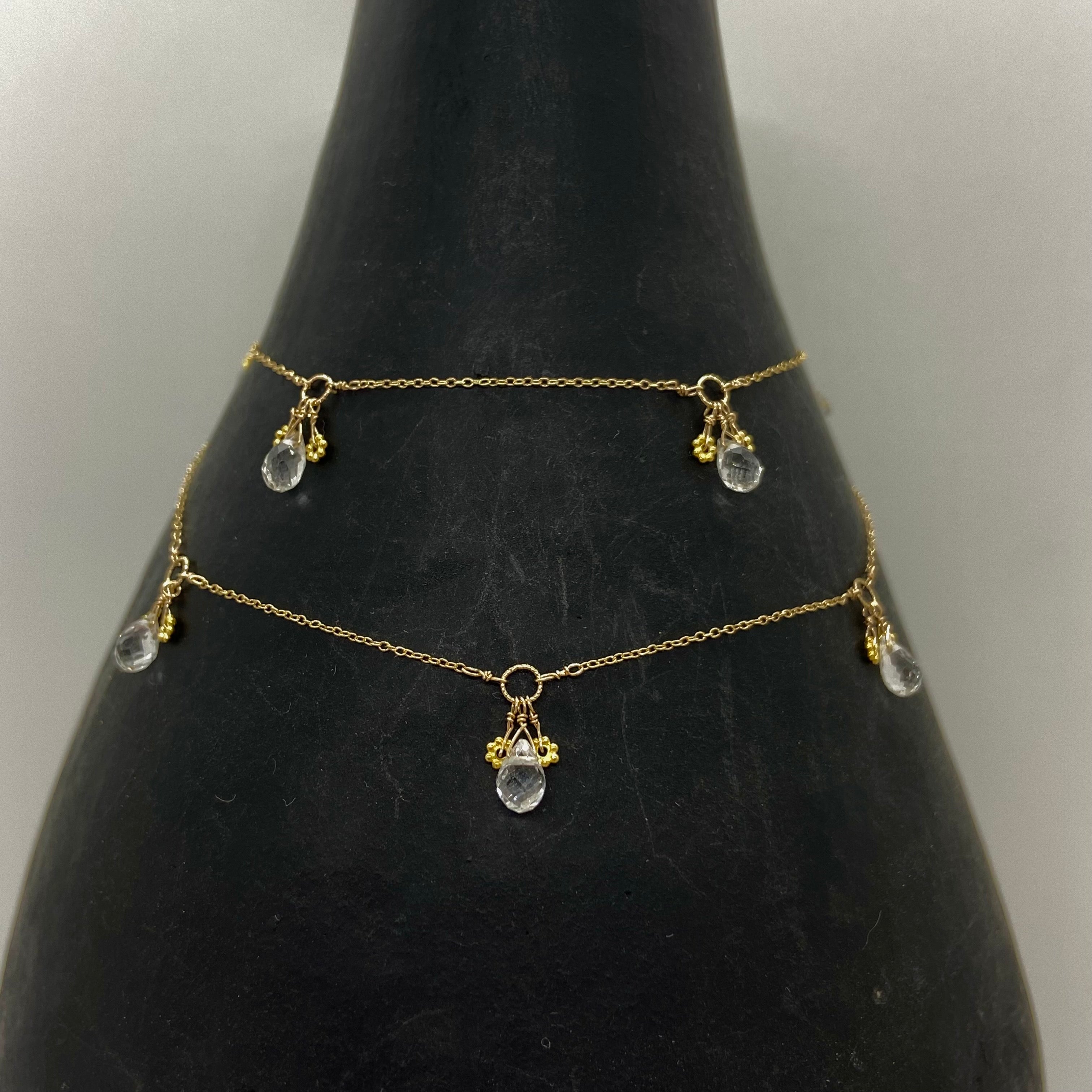 14k Gold Chain Necklace w/ Quartz & 18k Gold Daisies