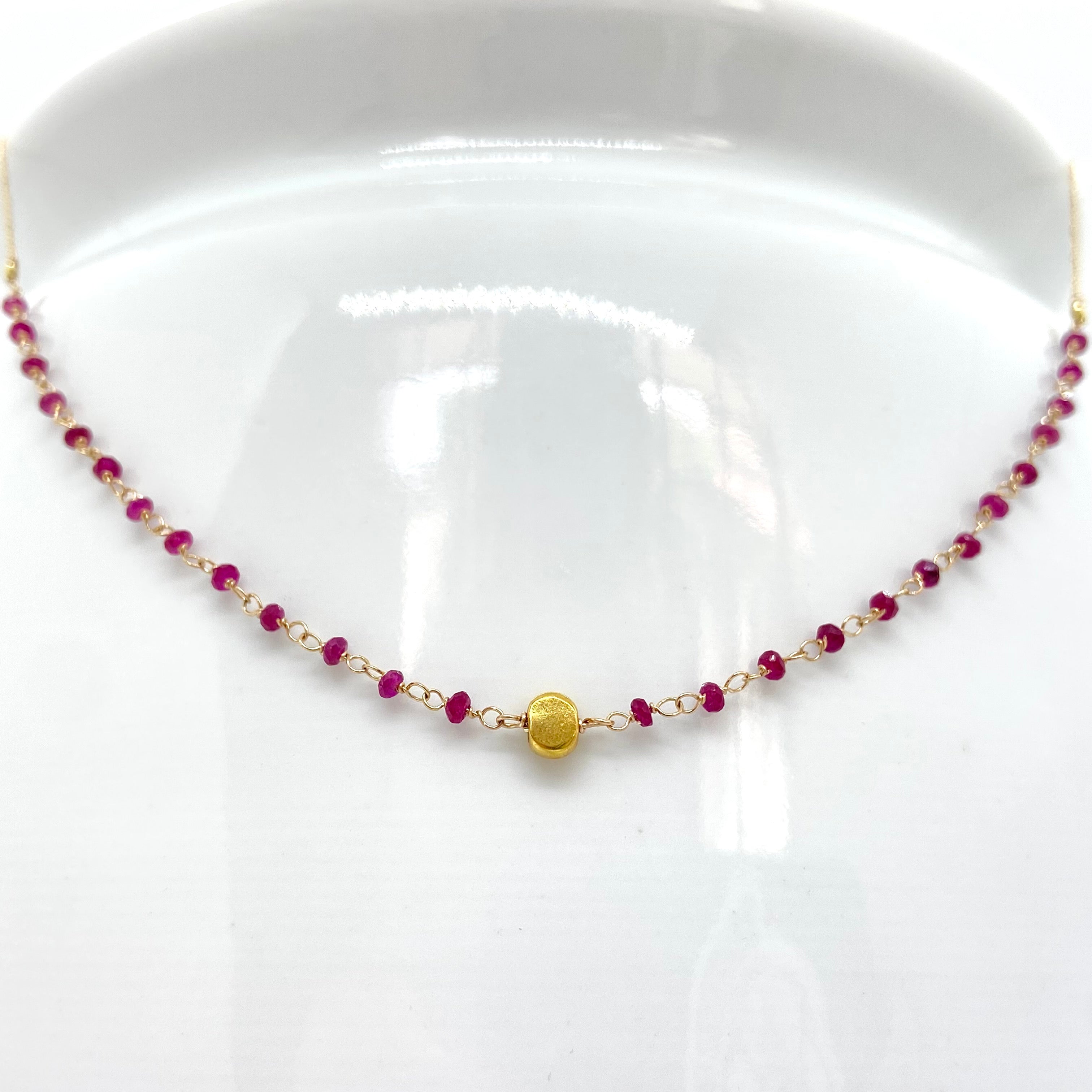 14k Gold Chain Necklace w/ 18k Gold Pendant, Rubies & 18k Gold Nuggets