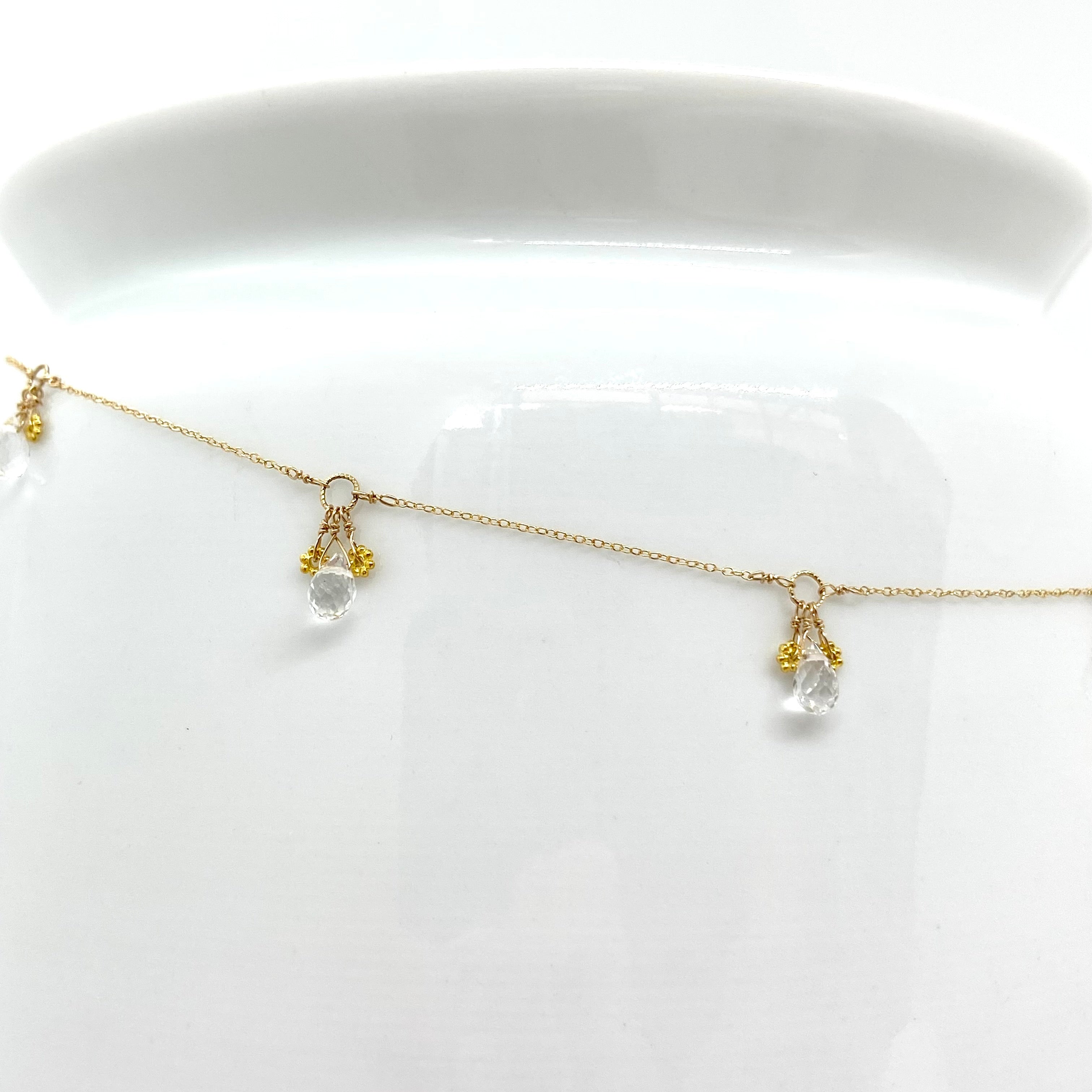 14k Gold Chain Necklace w/ Quartz & 18k Gold Daisies