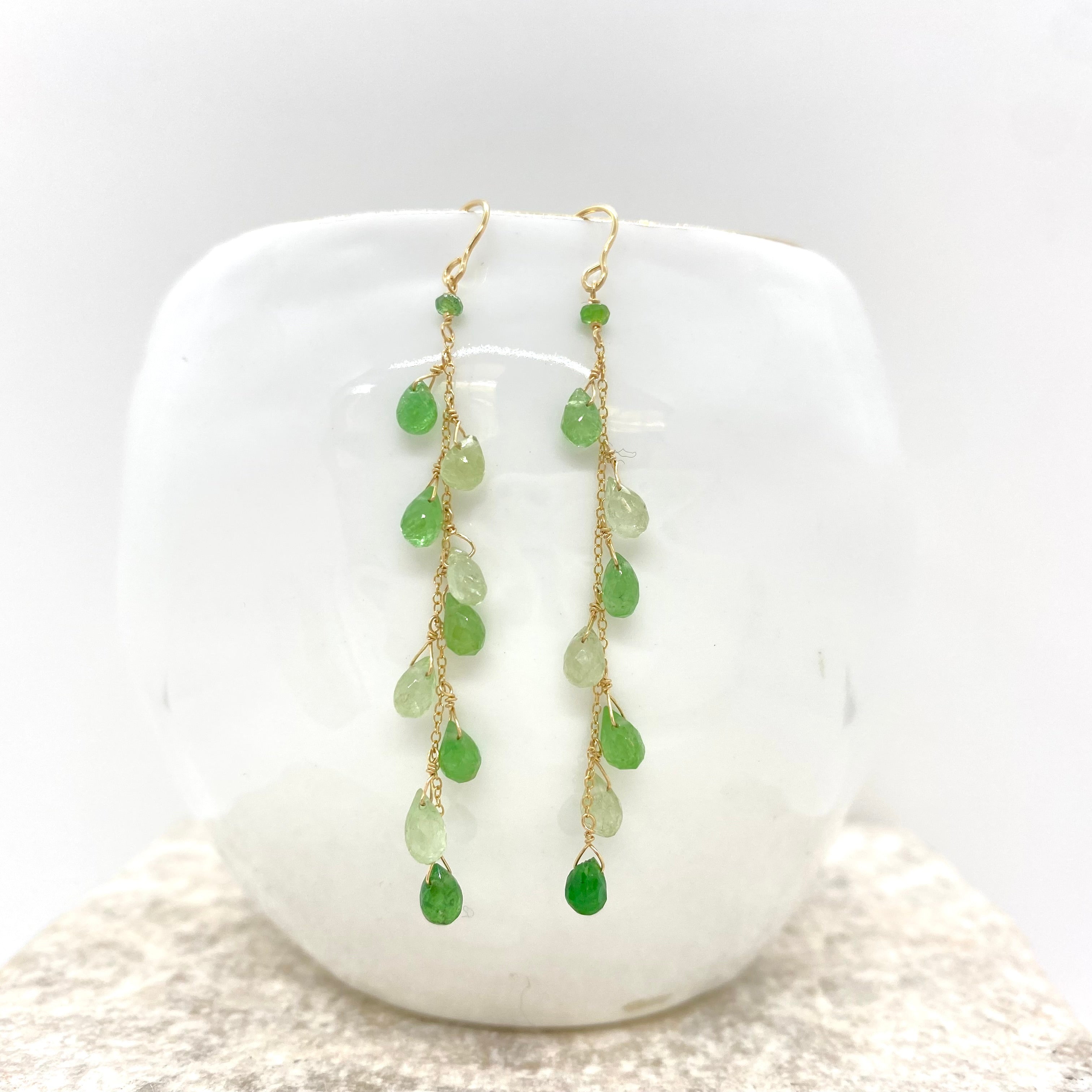 14k Gold Chain Earrings w/ Tsavorite