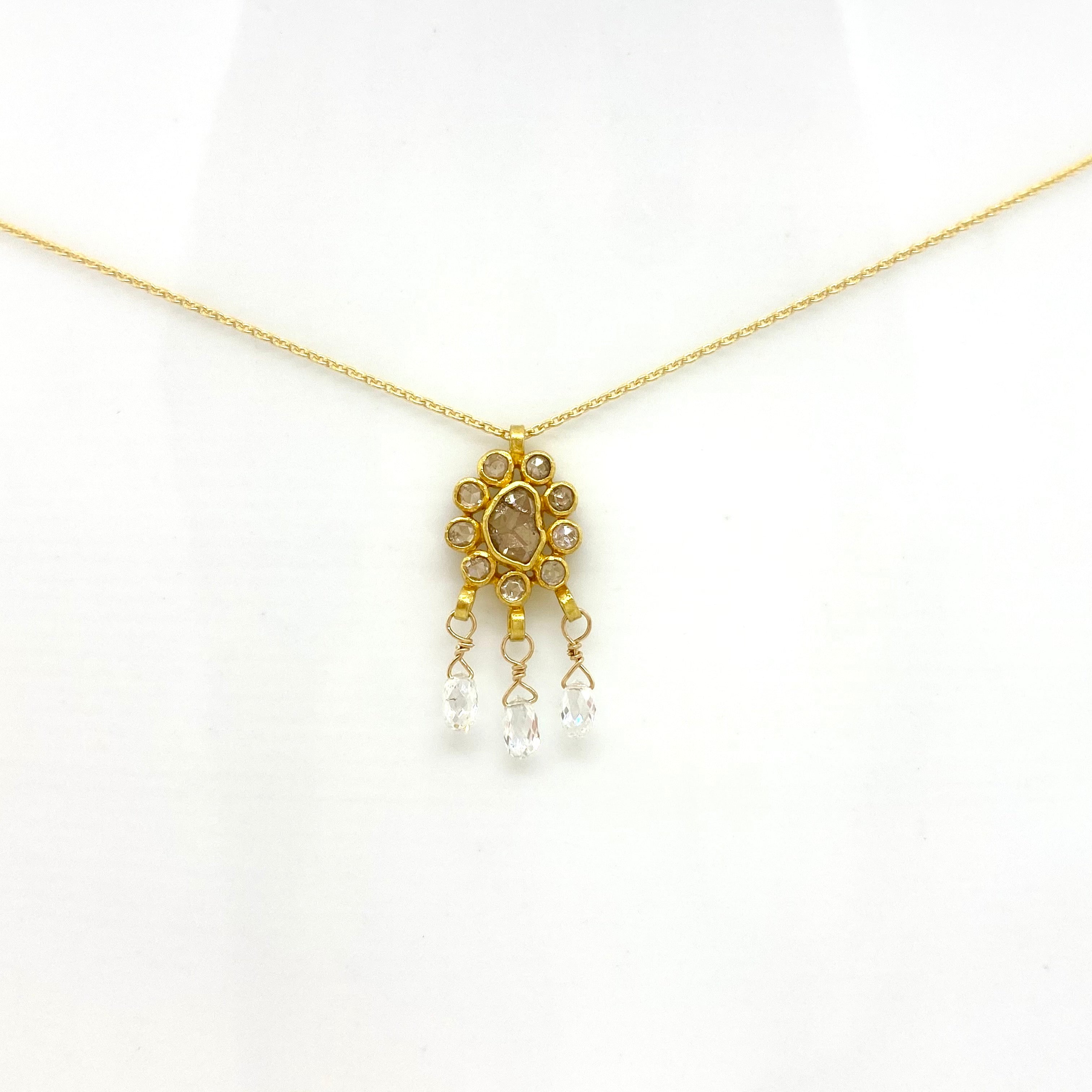 14K Gold Chain Necklace w/ 18k Gold Diamond Pendant & Diamonds