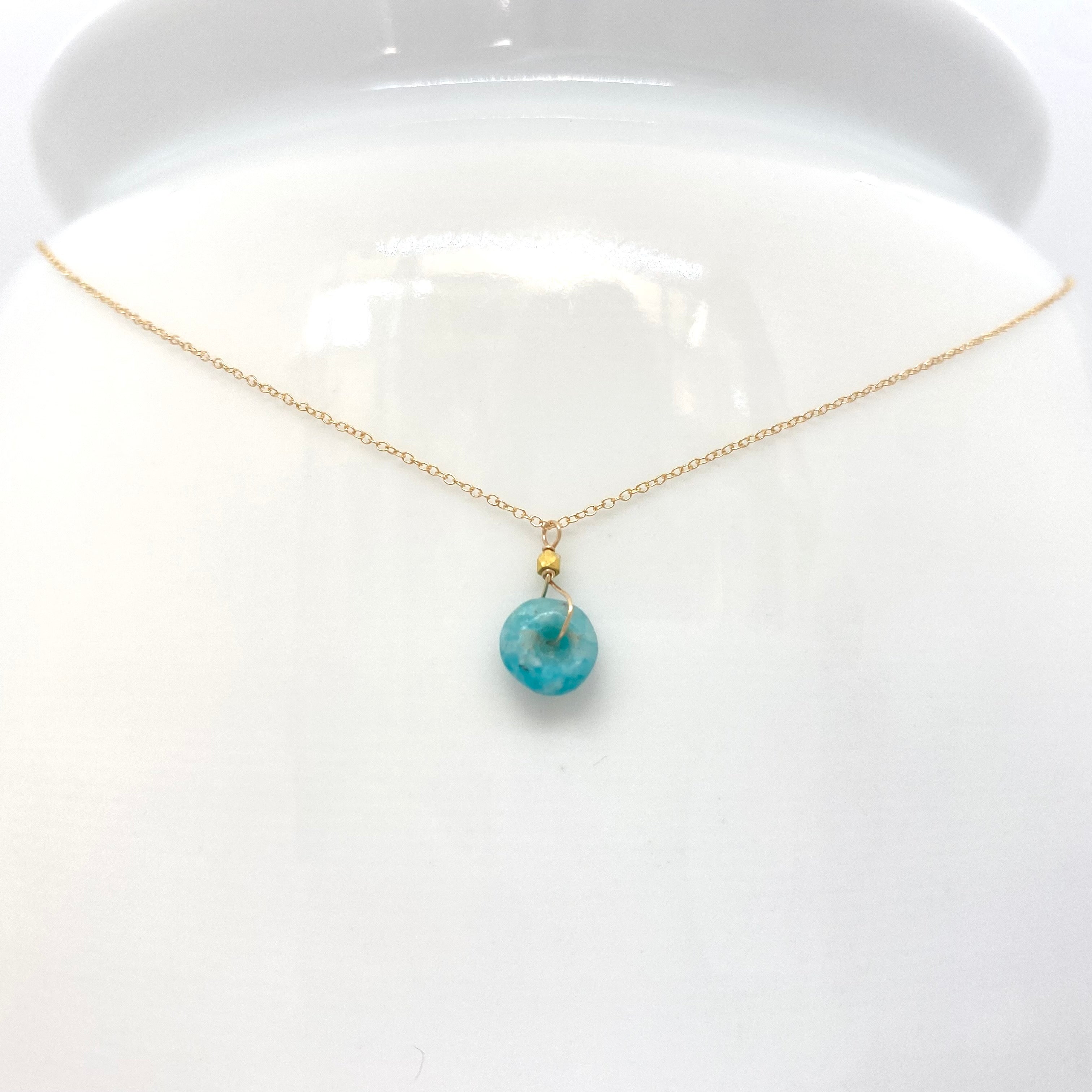 14k Gold Chain Necklace w/ Pre-Columbian Chrysoprase Wheel & 18k Gold Nugget