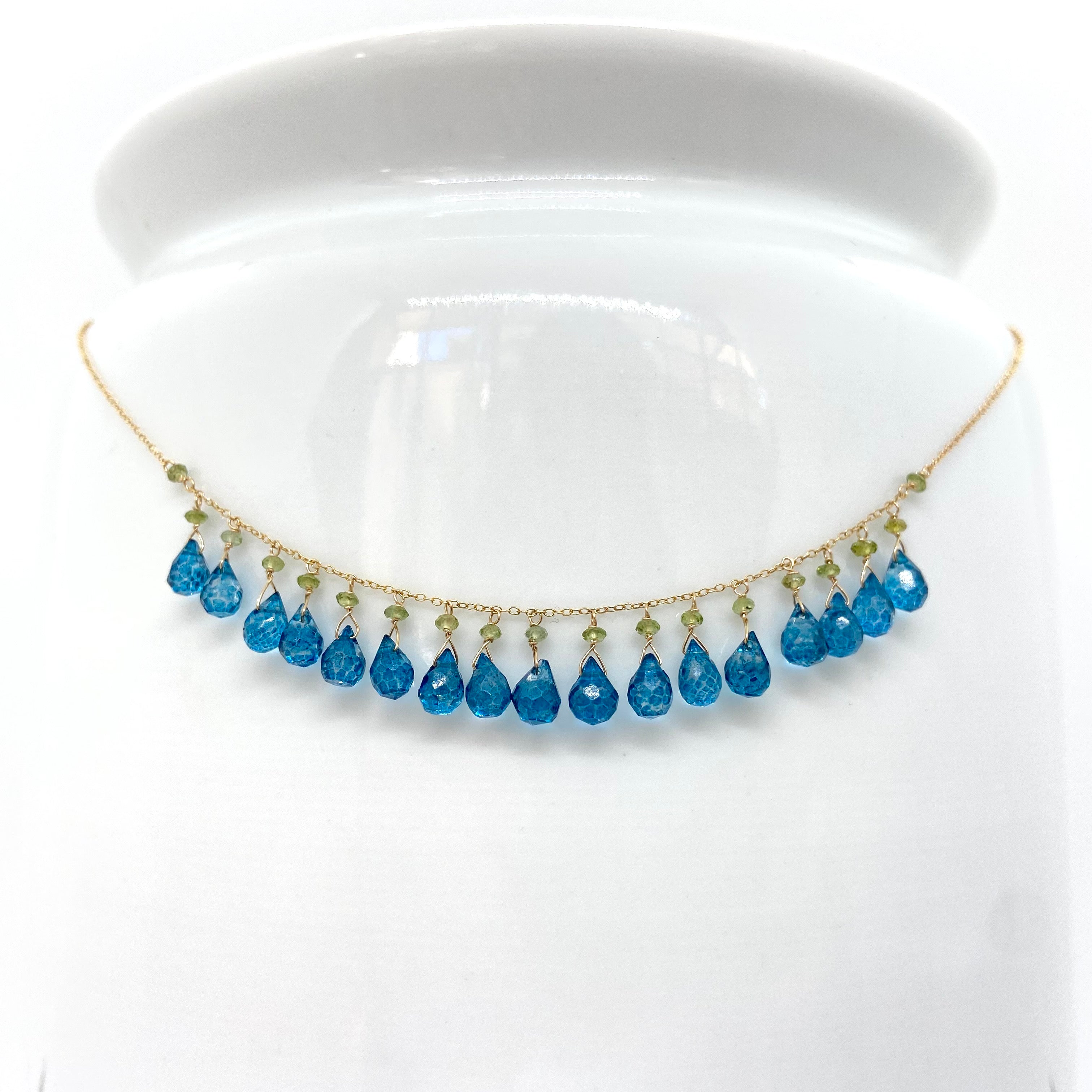 14k Gold Chain Necklace w/ Blue London Topaz & Tourmaline