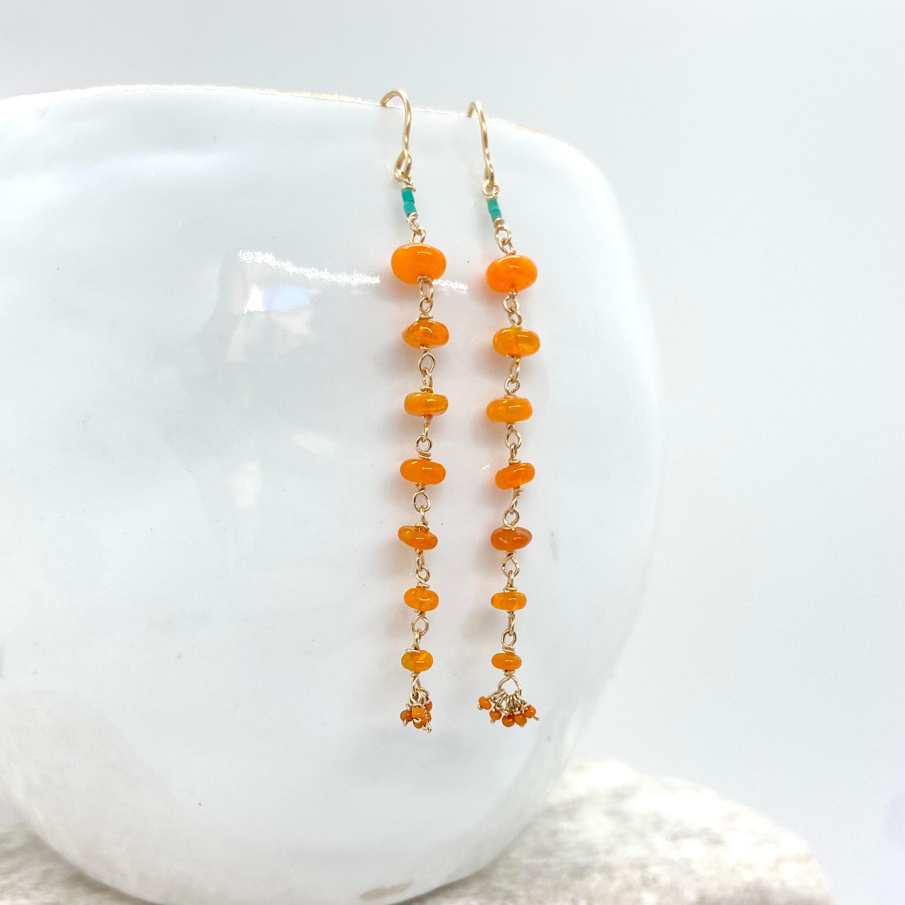 14k Gold Earrings w/ Opal, Afghan Turquoise & Antique Italian Beads