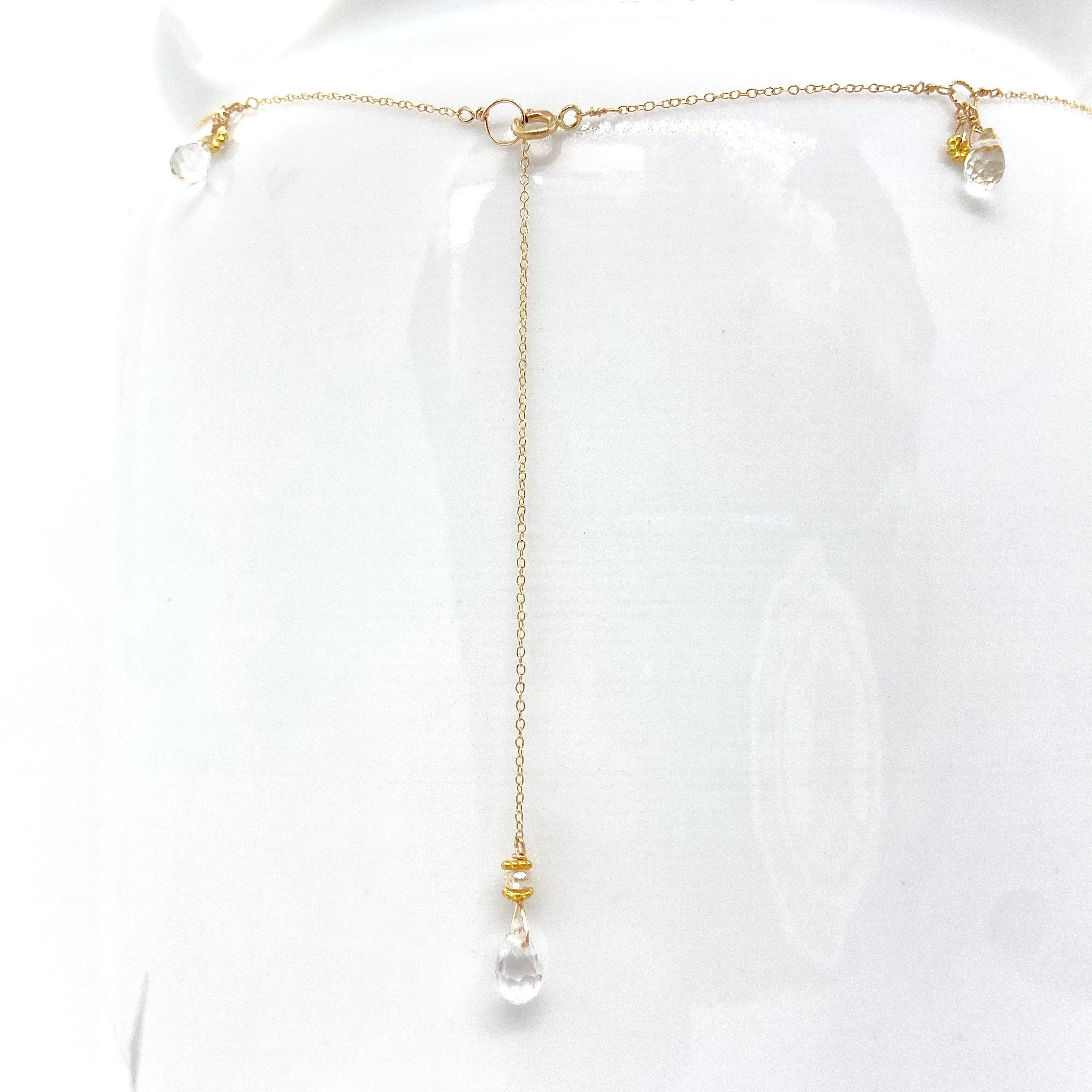 14k Gold Chain Necklace w/ Quartz & 18k Gold Daisies