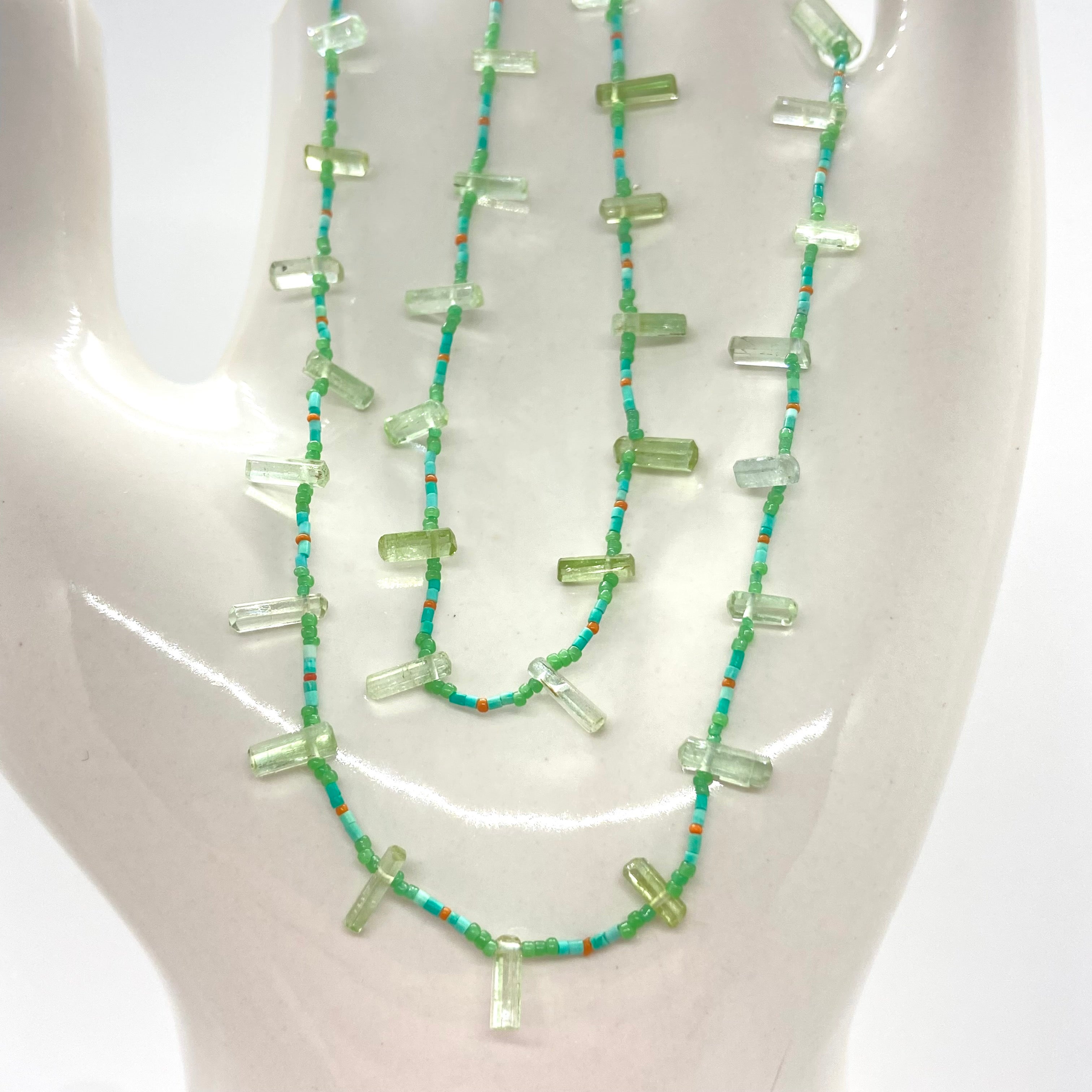 String Beaded Necklace w/ Afghan Turquoise, Tourmaline & Antique Italian Beads