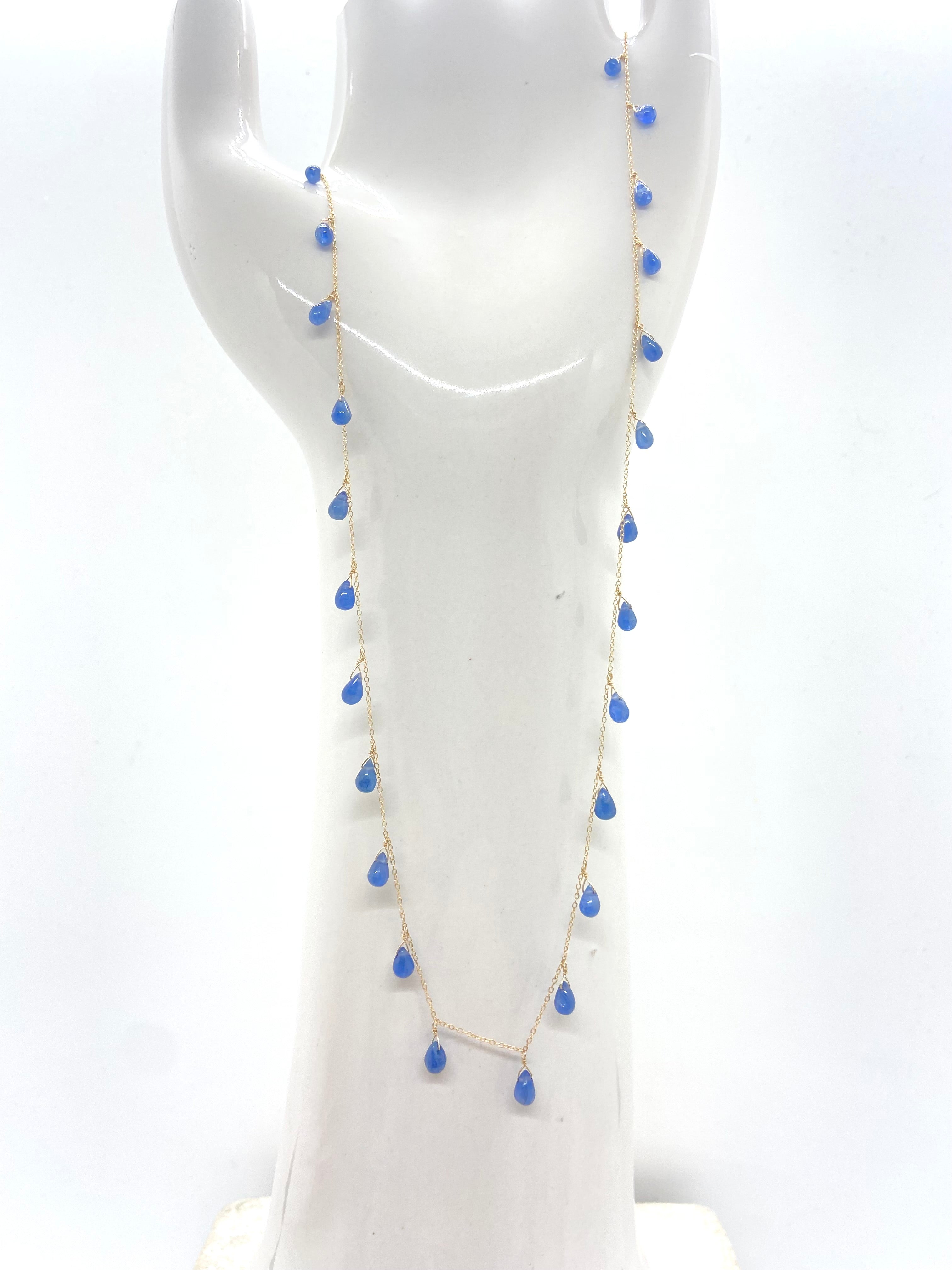 14k Gold Chain Necklace  w/ Blue Sapphires