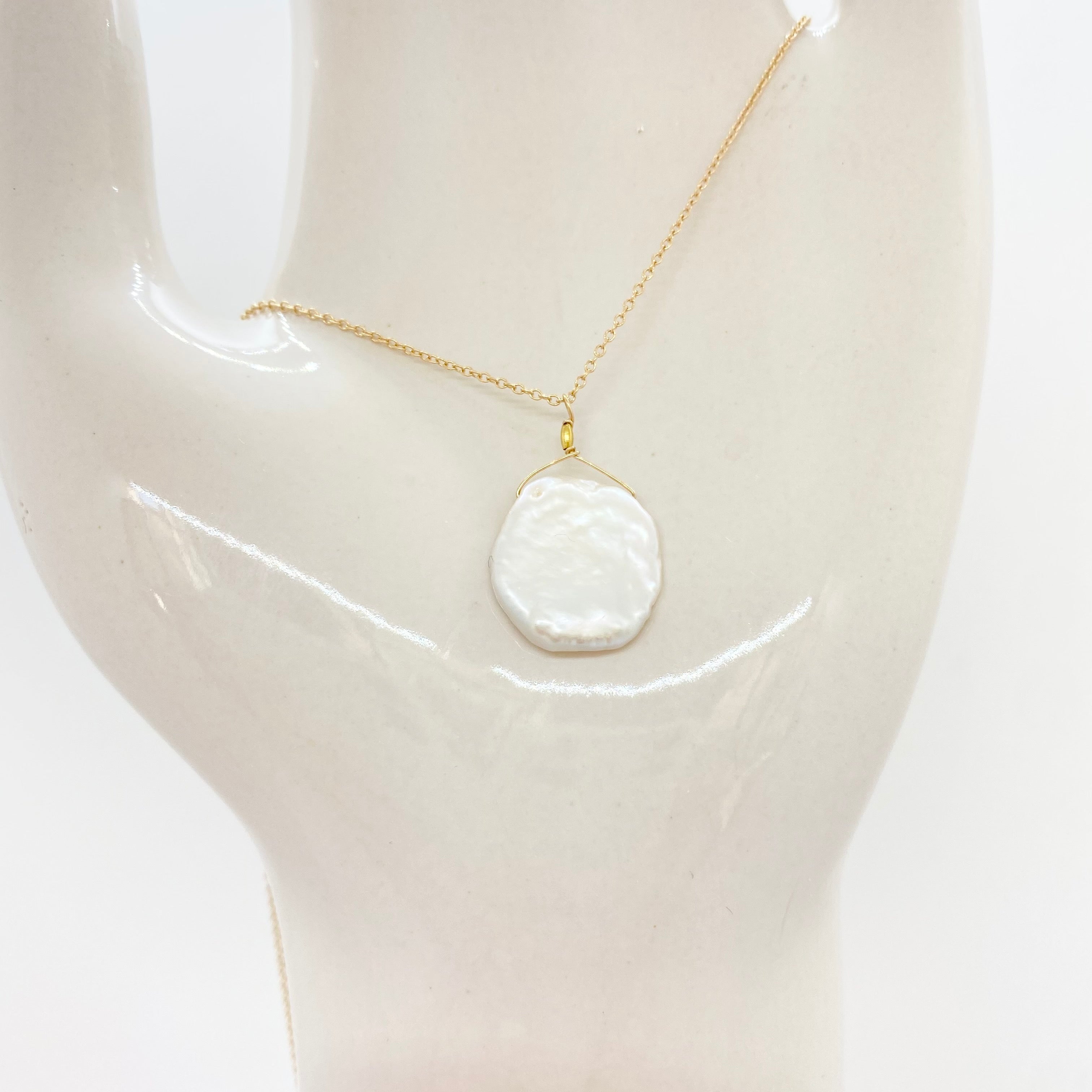 14k Gold Chain Necklace w/ Keshi Pearl & 18k Gold Nugget