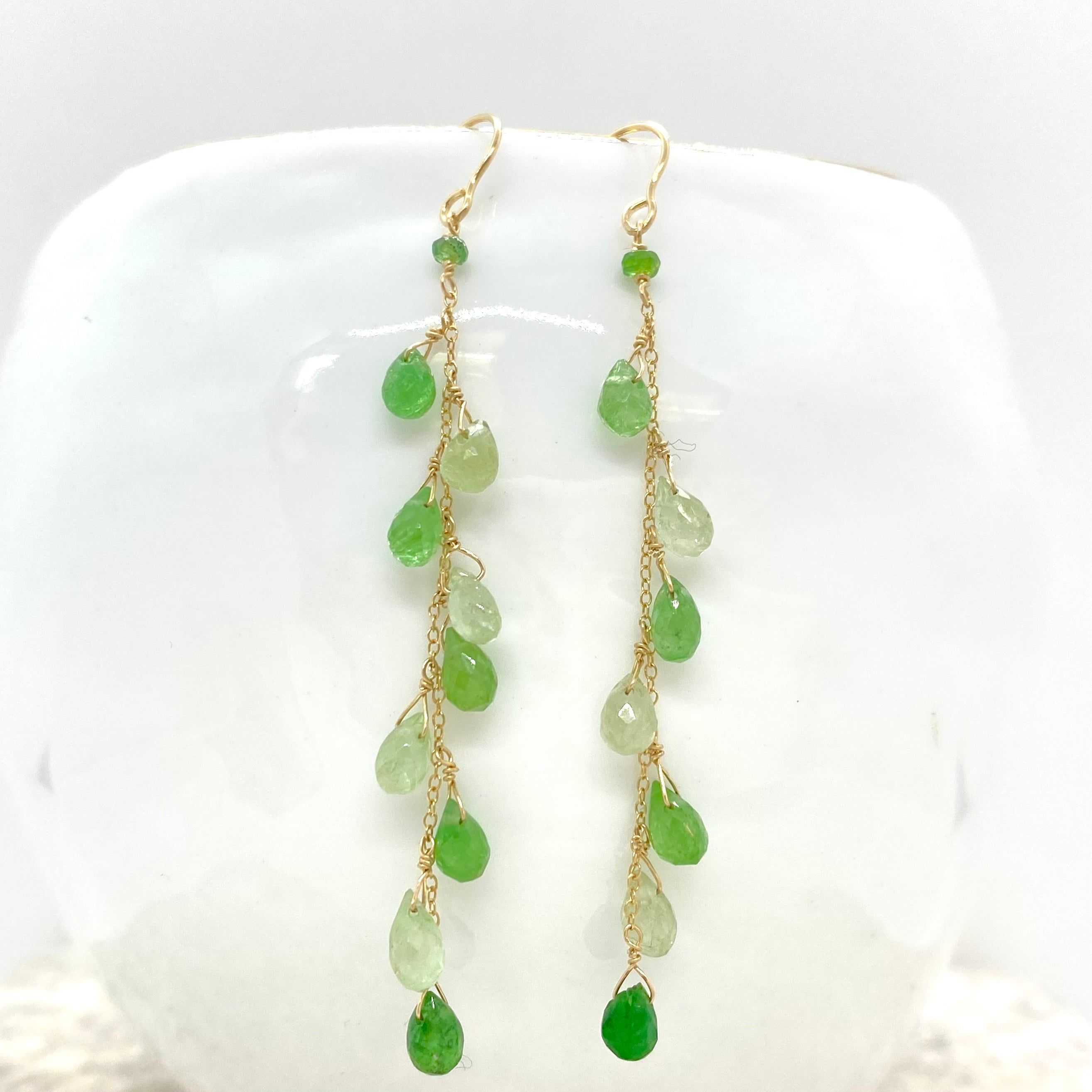 14k Gold Chain Earrings w/ Tsavorite