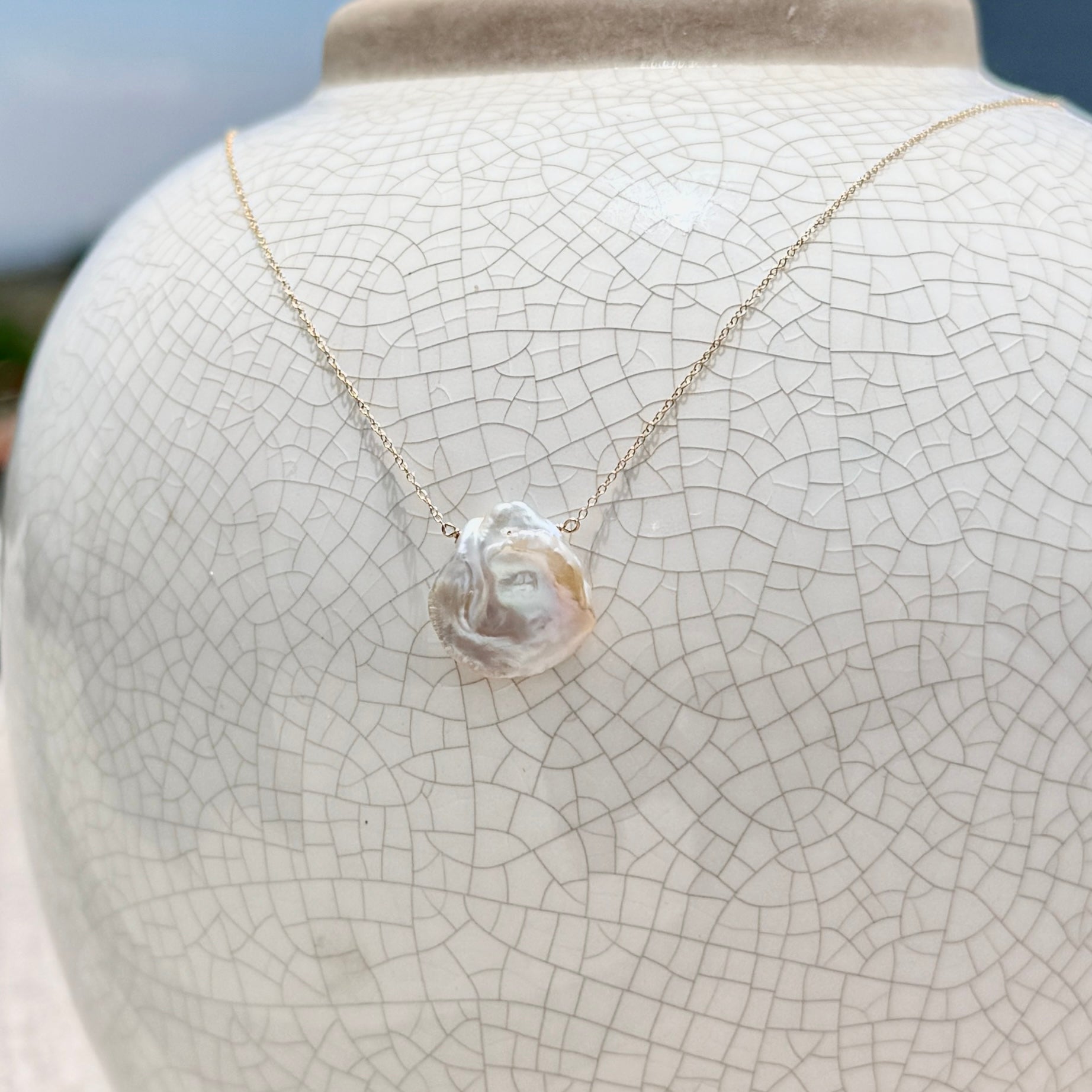 14k Gold Chain Necklace w/ Keshi Pearl