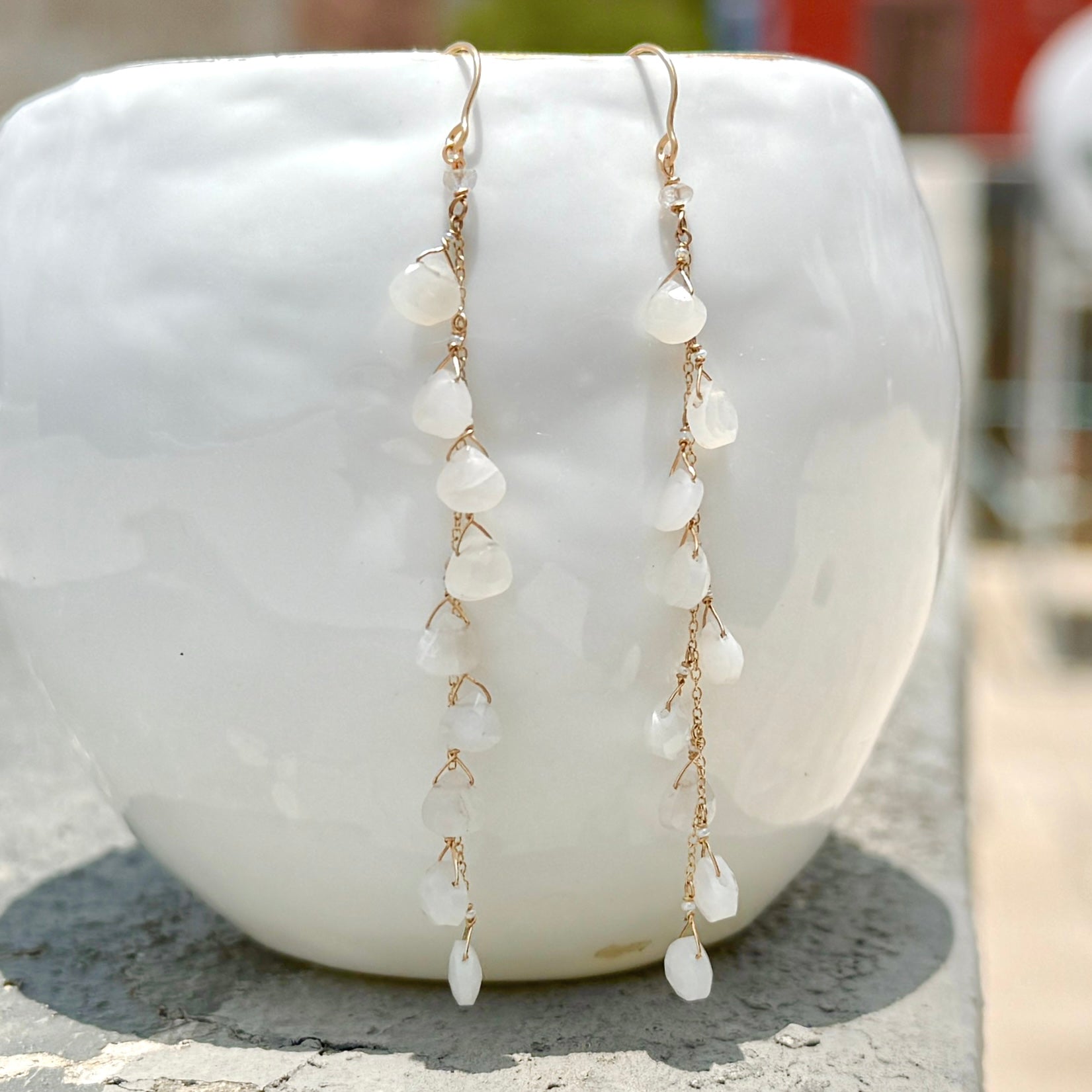 14k Gold Earrings w/ Moonstone & Antique Italian Beads