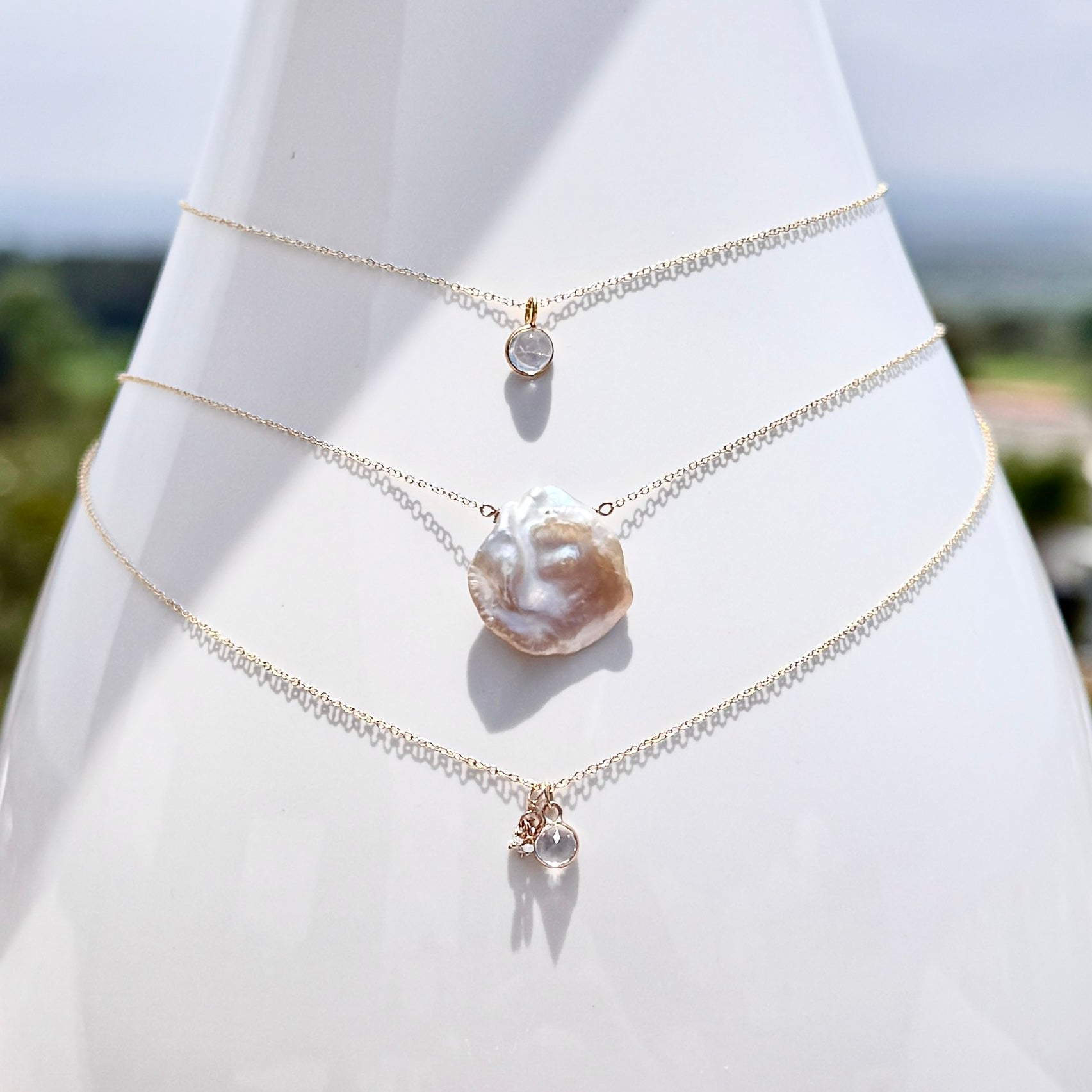 14k Gold Necklace w/ 18k Gold Moonstone Pendant