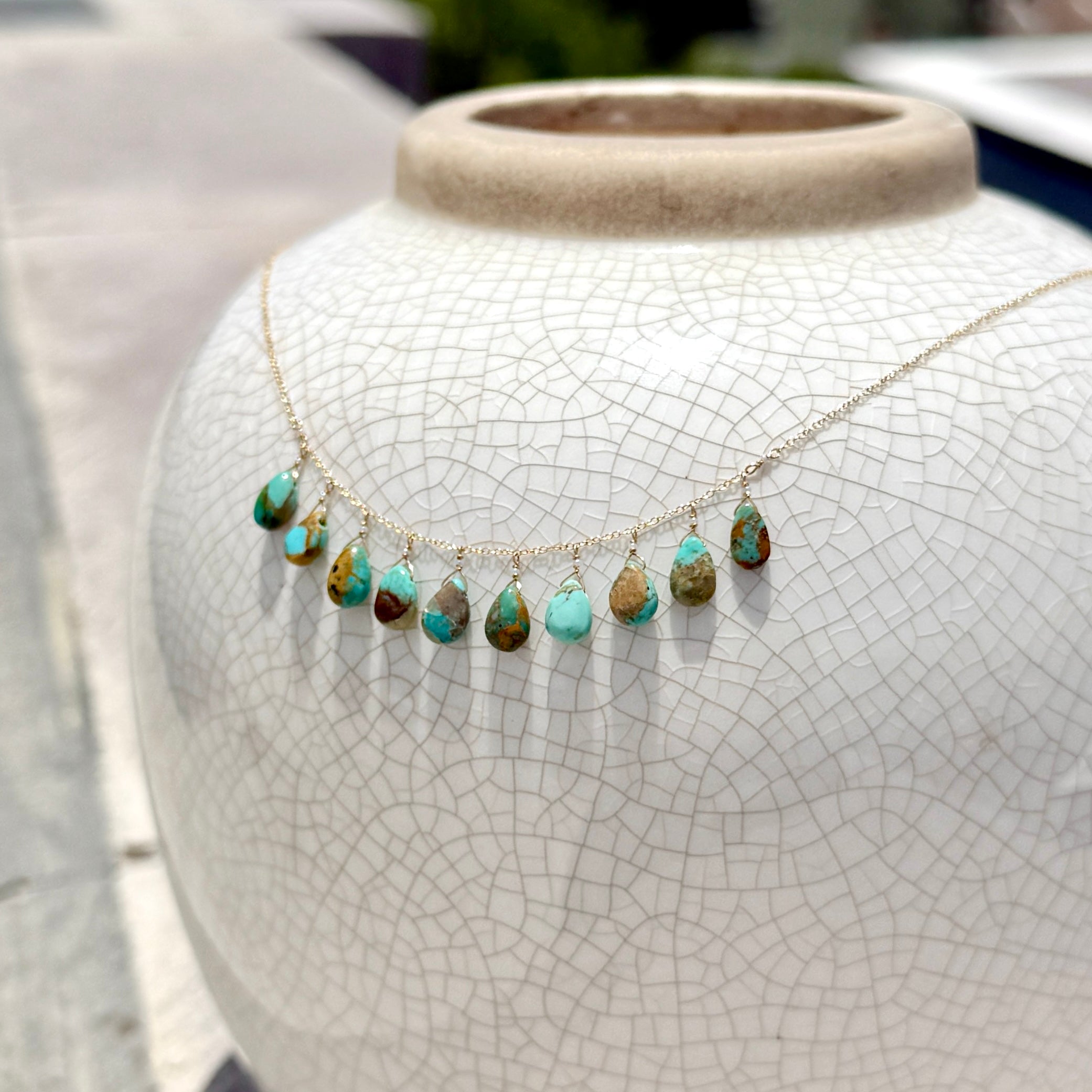 14k Gold Chain Necklace w/ Turquoise