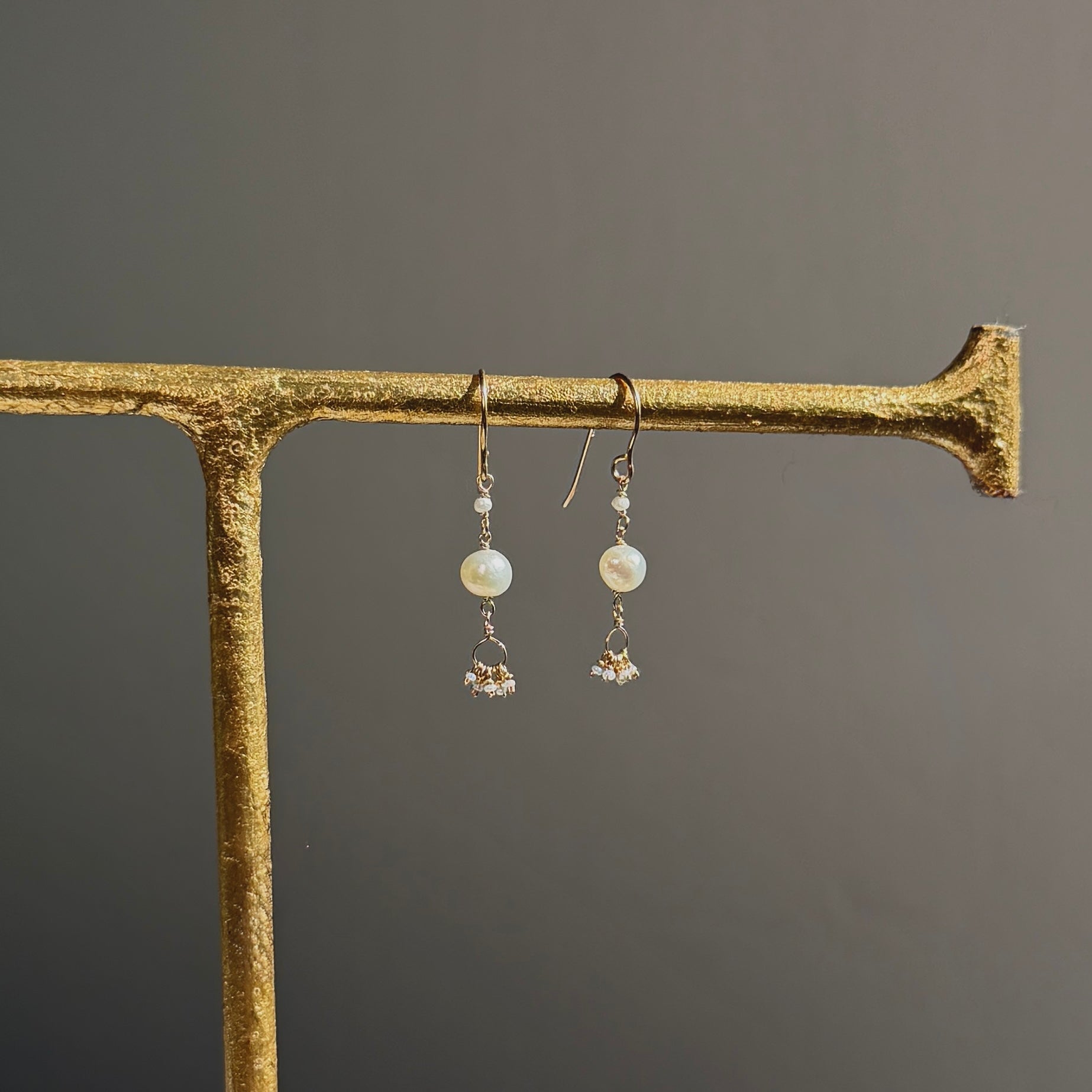 14k Gold Earrings w/ Japanese Akoya Pearls, Freshwater Pearls & Antique Italian Beads