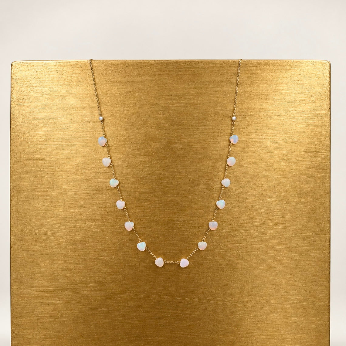 14k Gold Chain Necklace w/ Keshi Pearls & Fire Opal