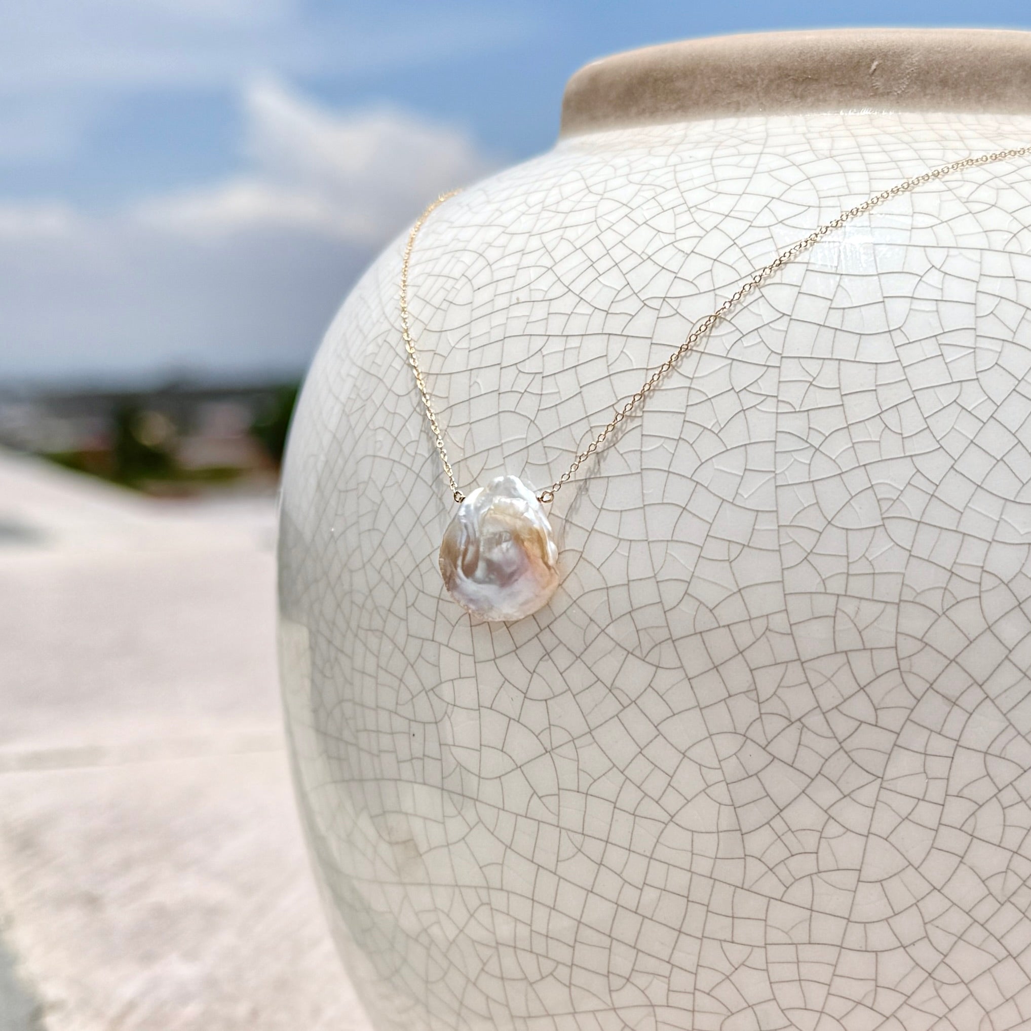 14k Gold Chain Necklace w/ Keshi Pearl