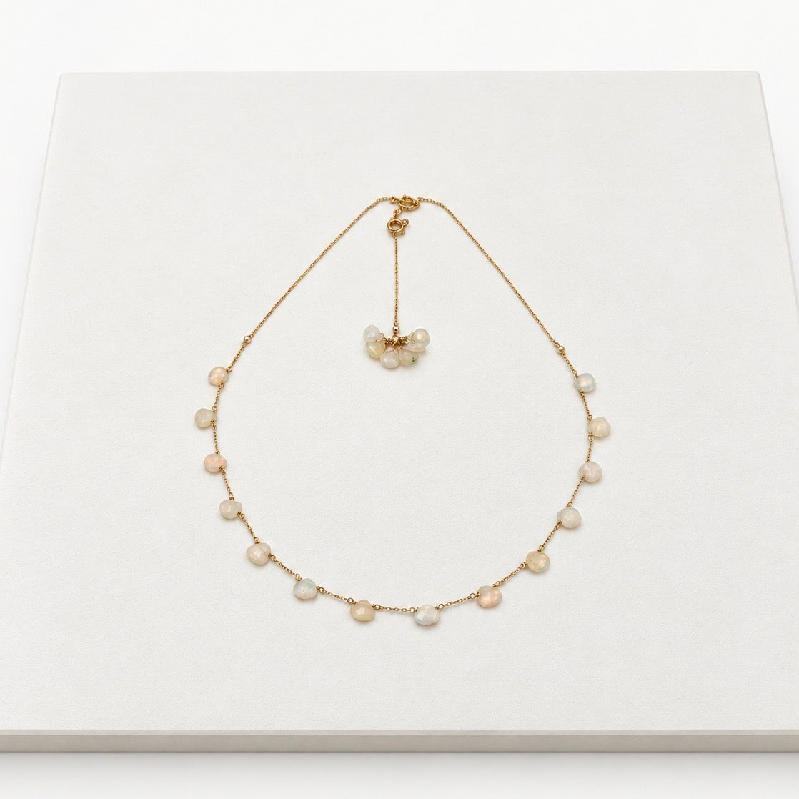 14k Gold Chain Necklace w/ Keshi Pearls & Fire Opal