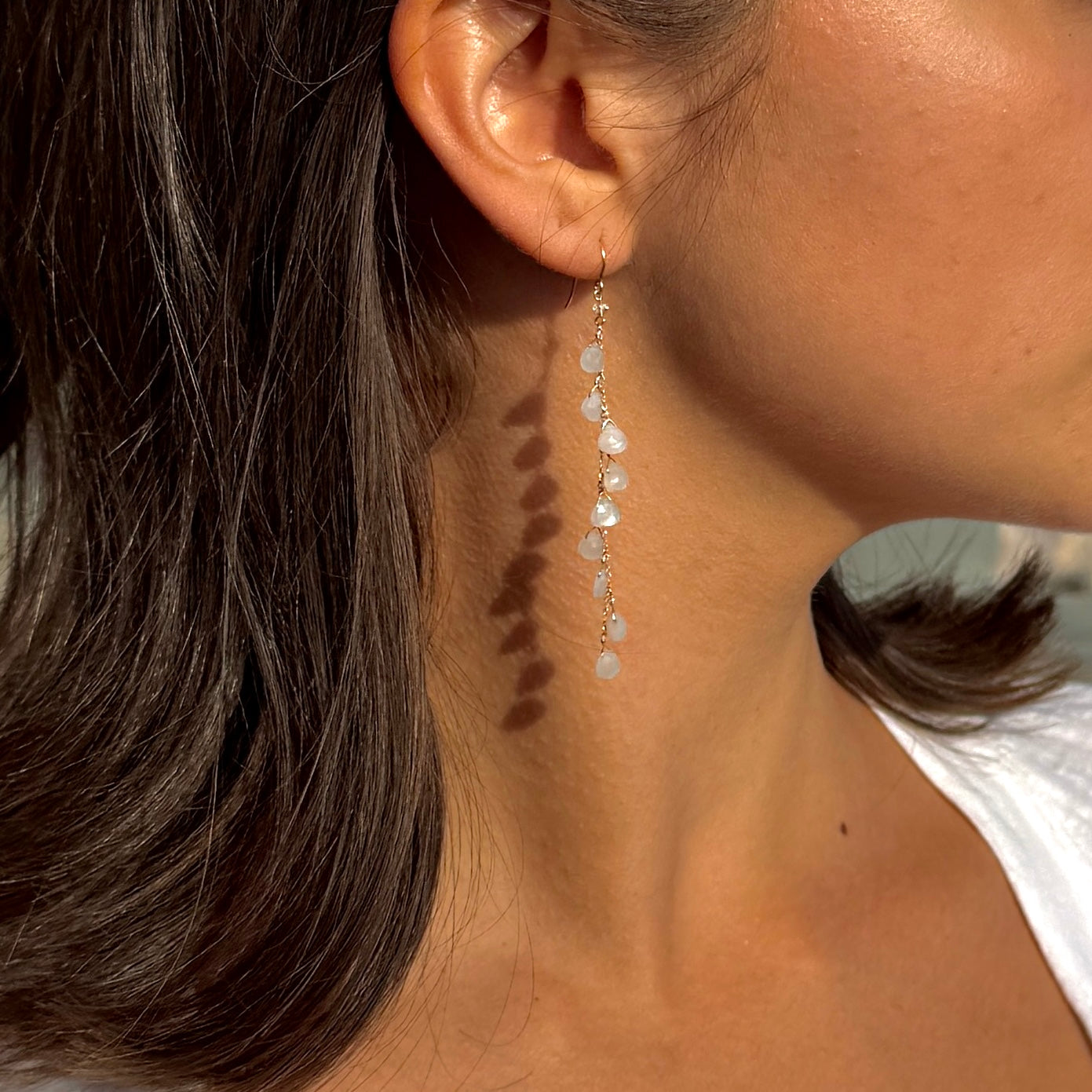 14k Gold Earrings w/ Moonstone & Antique Italian Beads