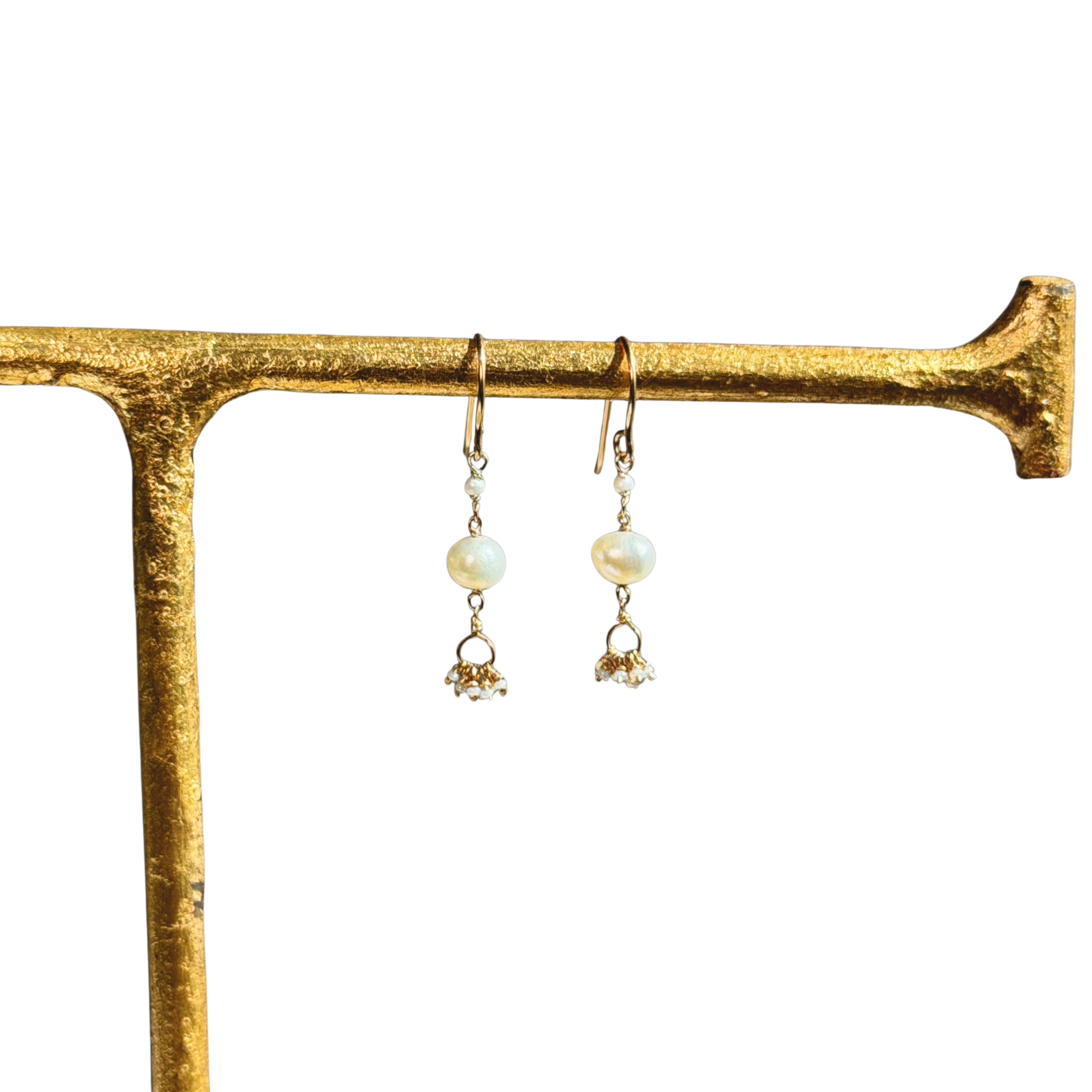14k Gold Earrings w/ Japanese Akoya Pearls, Freshwater Pearls & Antique Italian Beads