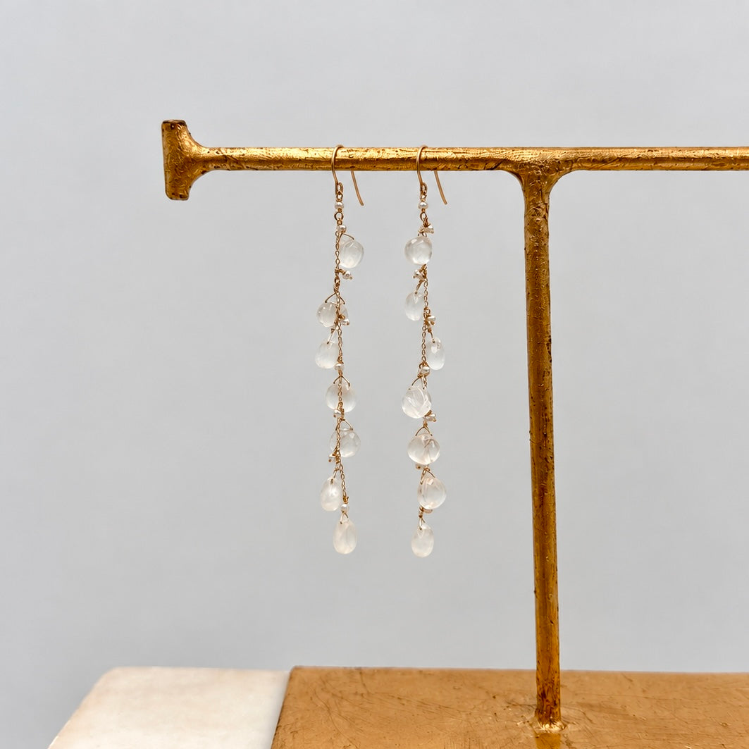 14k Gold Earrings w/ Moonstone, Keshi Pearls & Antique Italian Beads