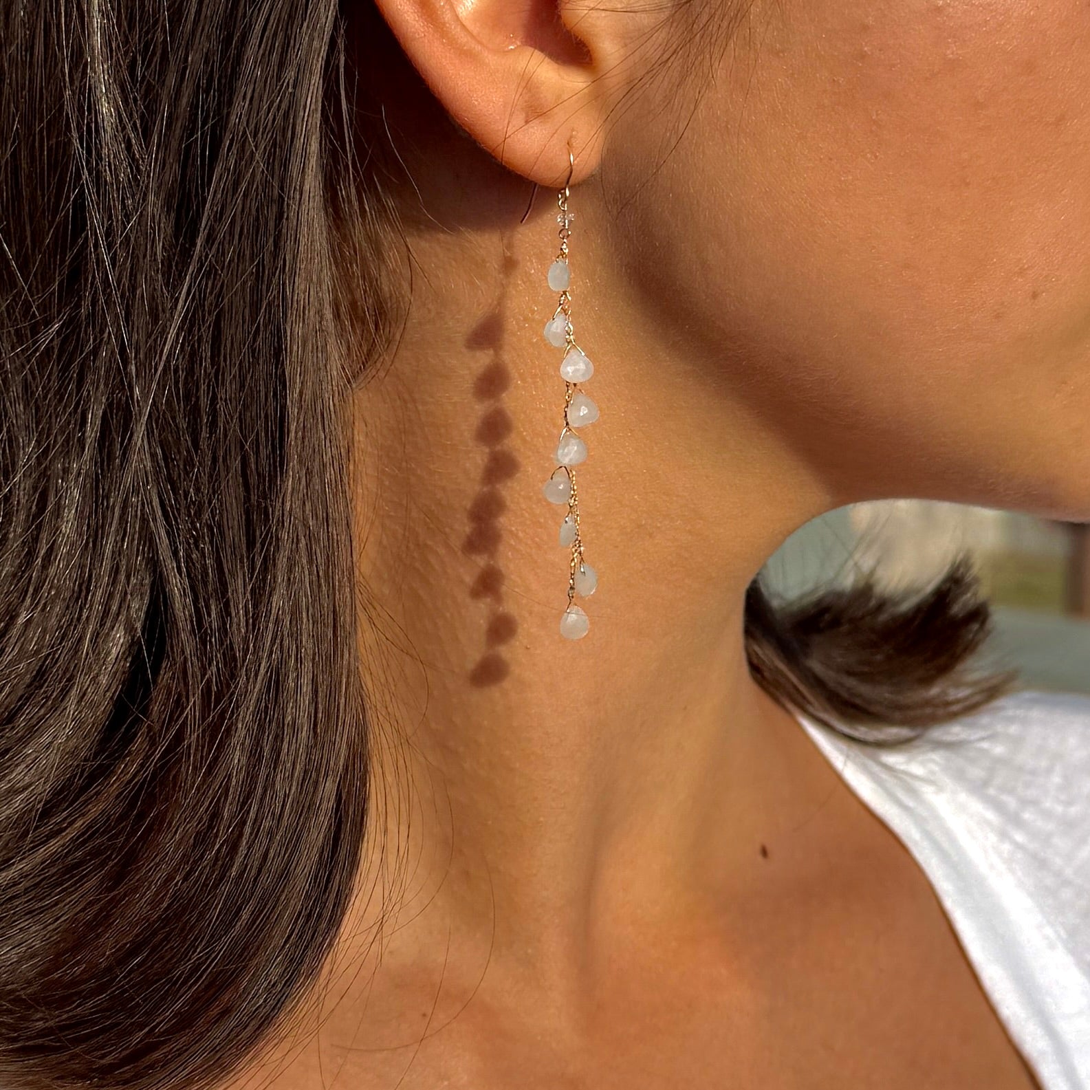 14k Gold Earrings w/ Moonstone & Antique Italian Beads