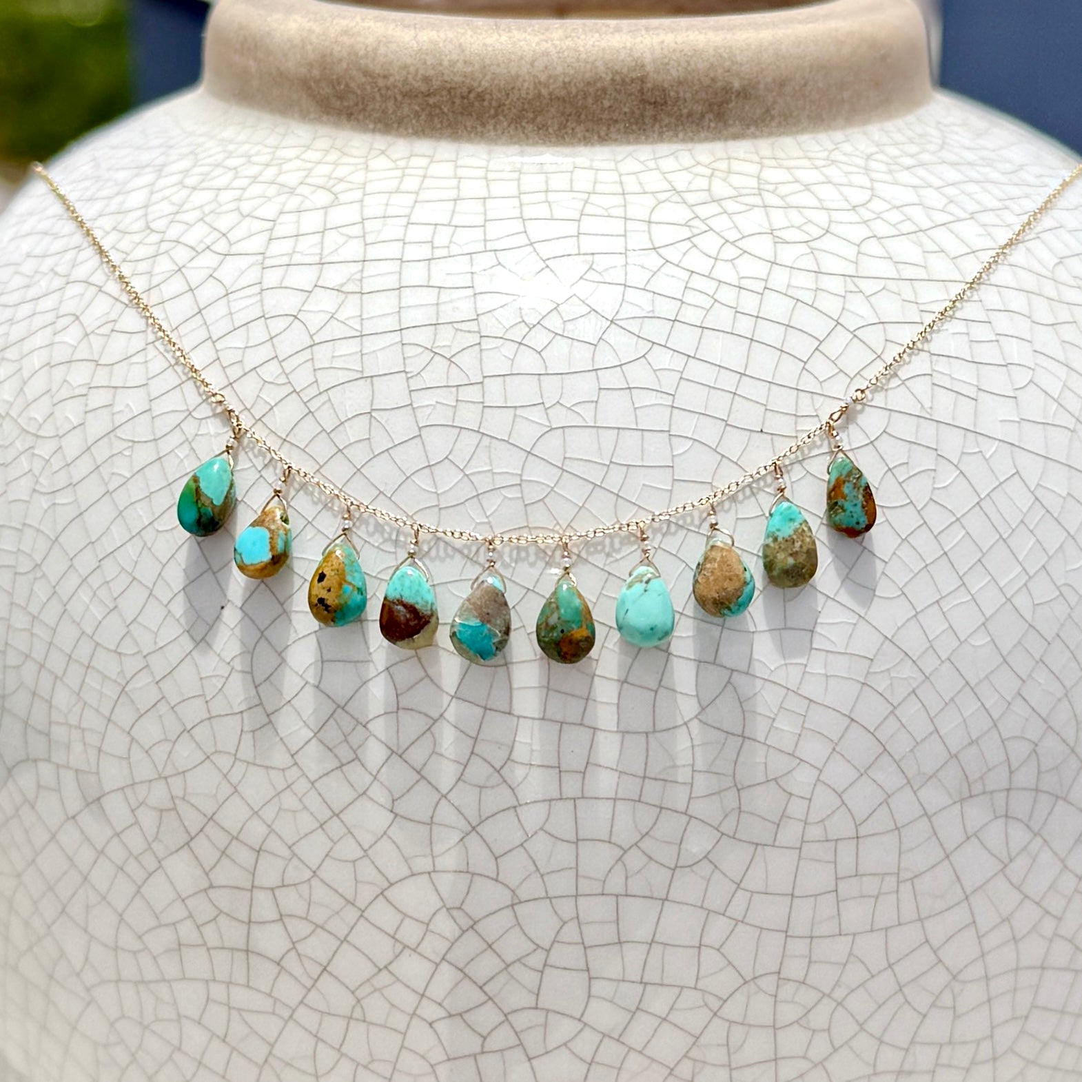14k Gold Chain Necklace w/ Turquoise