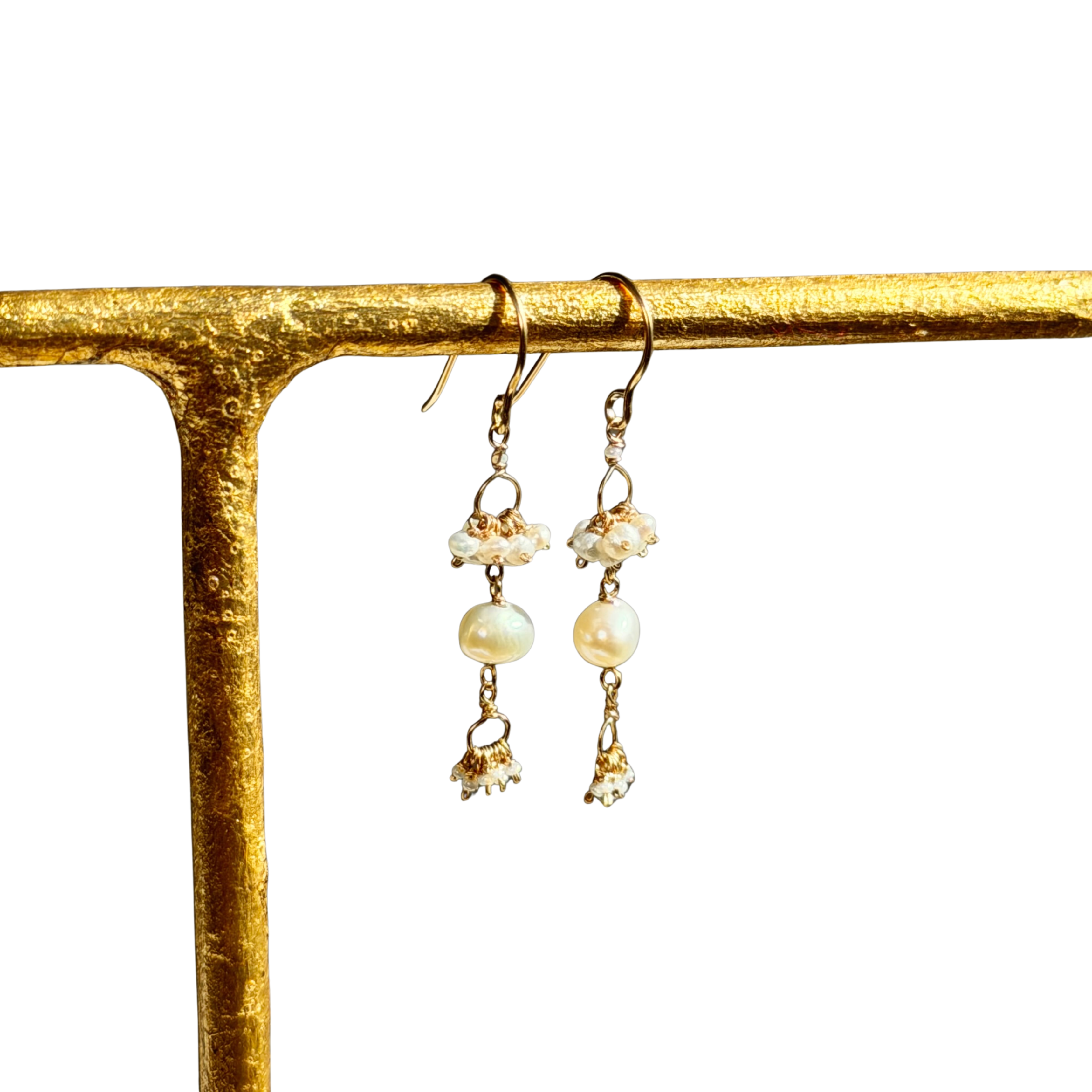 14k Gold Earrings w/ Japenese Akoya Pearl, Freshwater Pearls & Antique Italian Beads